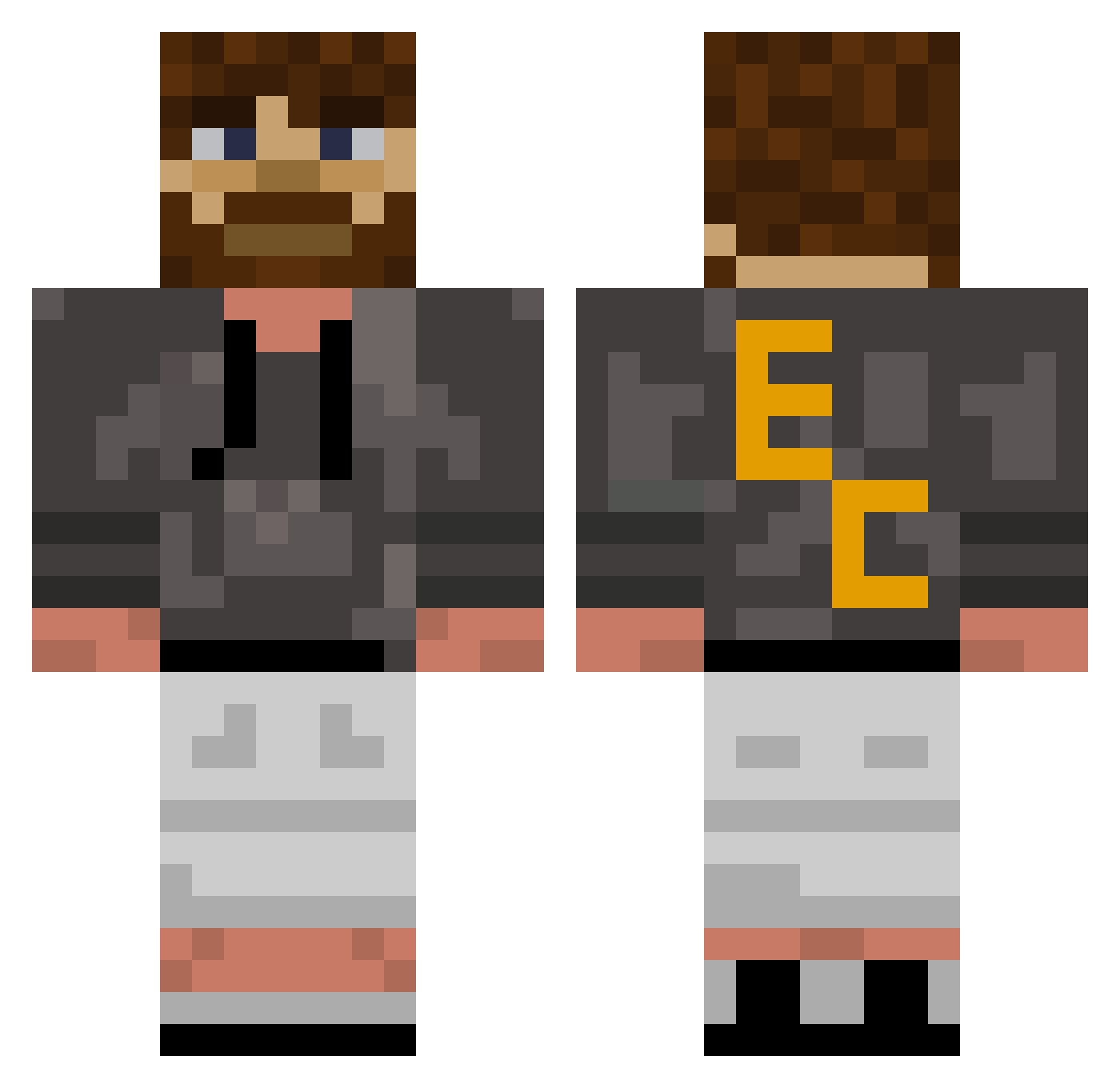 SteveAmCheaten Minecraft skin, front and back view