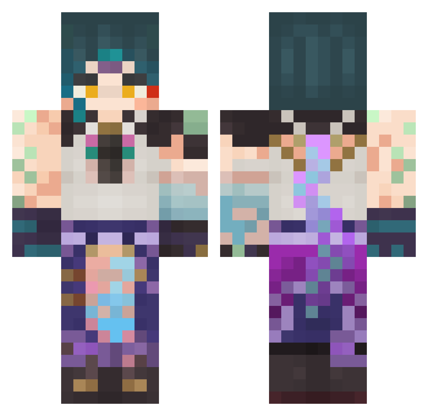 HelloHiBye Minecraft skin, front and back view