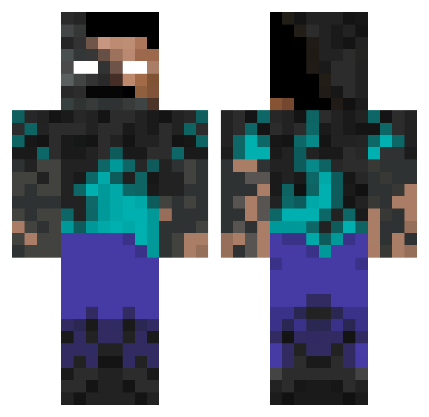 Pirnox Minecraft skin, front and back view