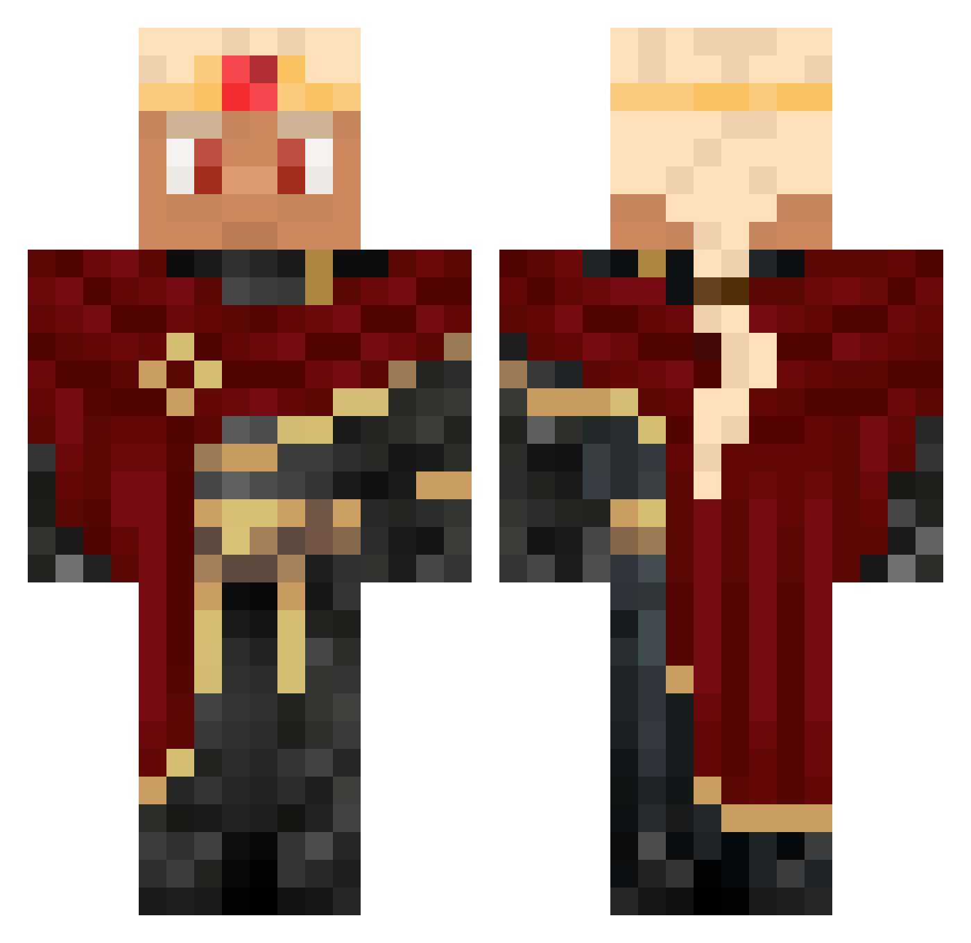 Demozo Minecraft skin, front and back view