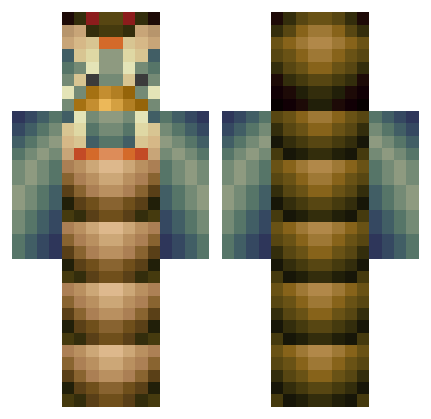 Grubworm Minecraft skin, front and back view
