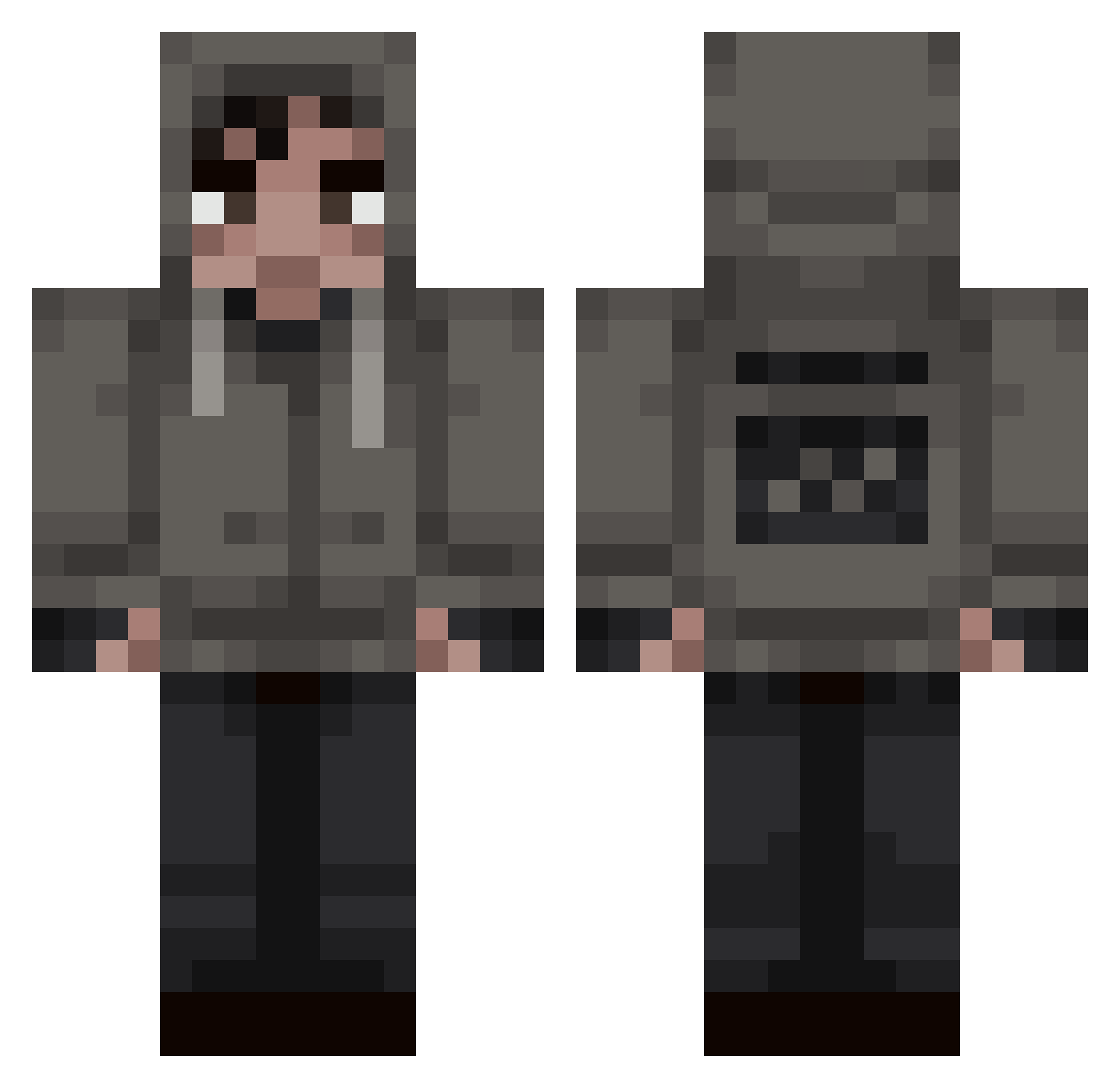 MrDandruff Minecraft skin, front and back view