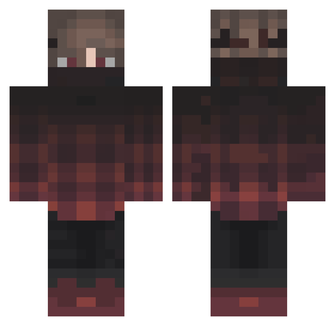 zyQk Minecraft skin, front and back view