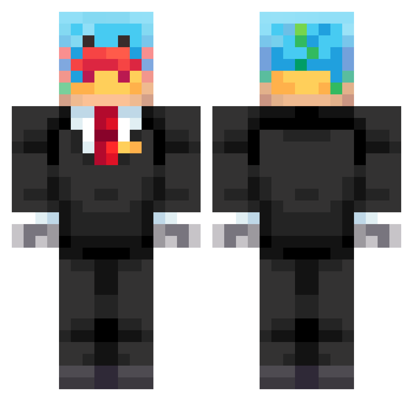 MustBrick Minecraft skin, front and back view