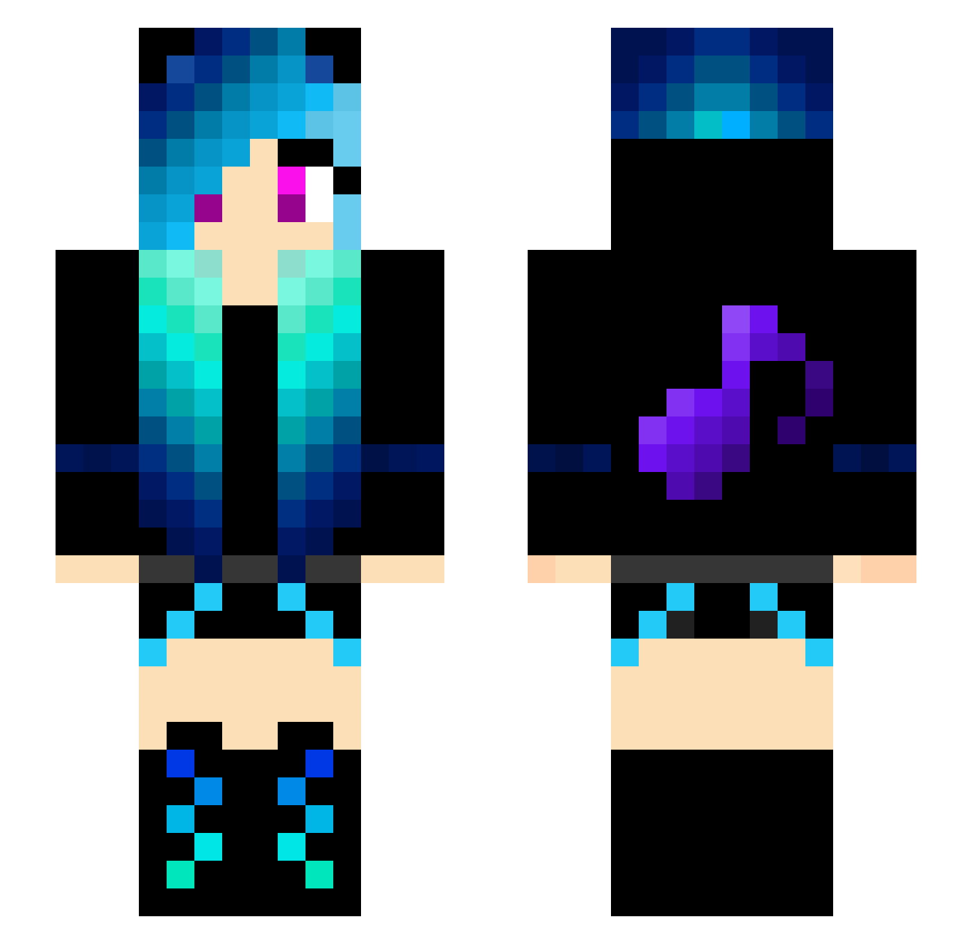 Bucklezx Minecraft skin, front and back view