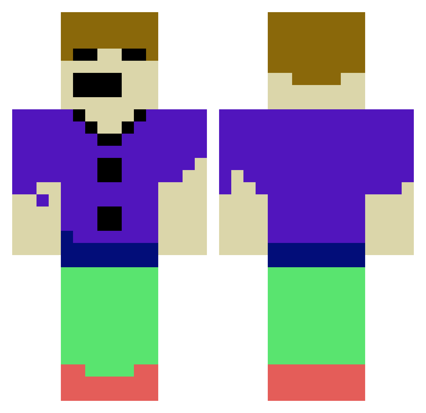 Relzme Minecraft skin, front and back view