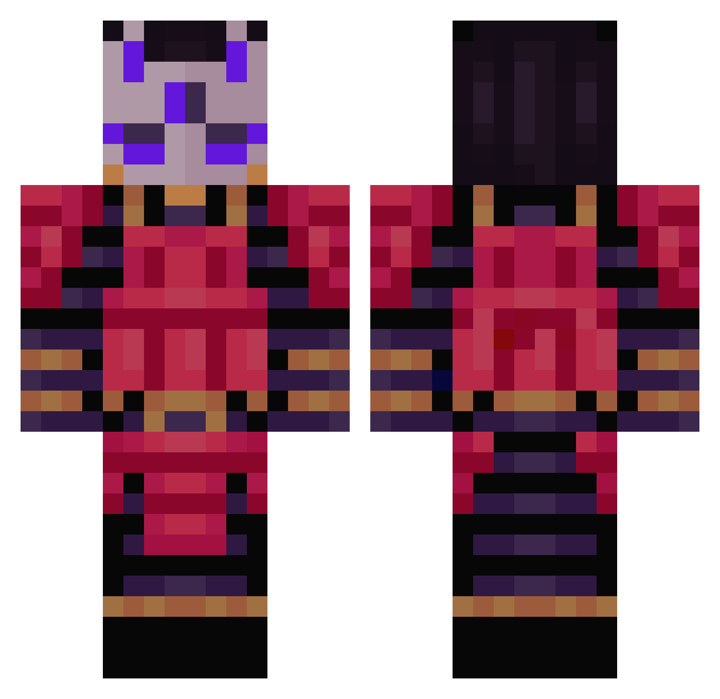 BlackGmo Minecraft skin, front and back view