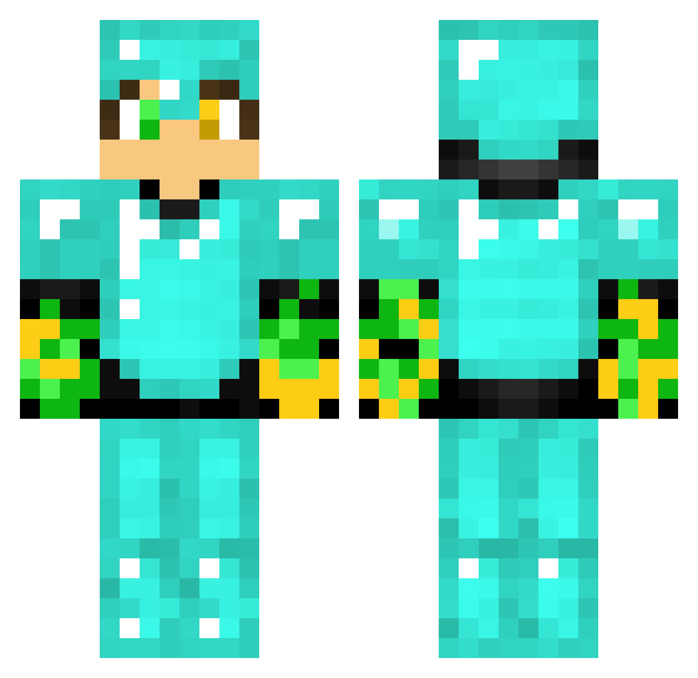 Pegoku Minecraft skin, front and back view