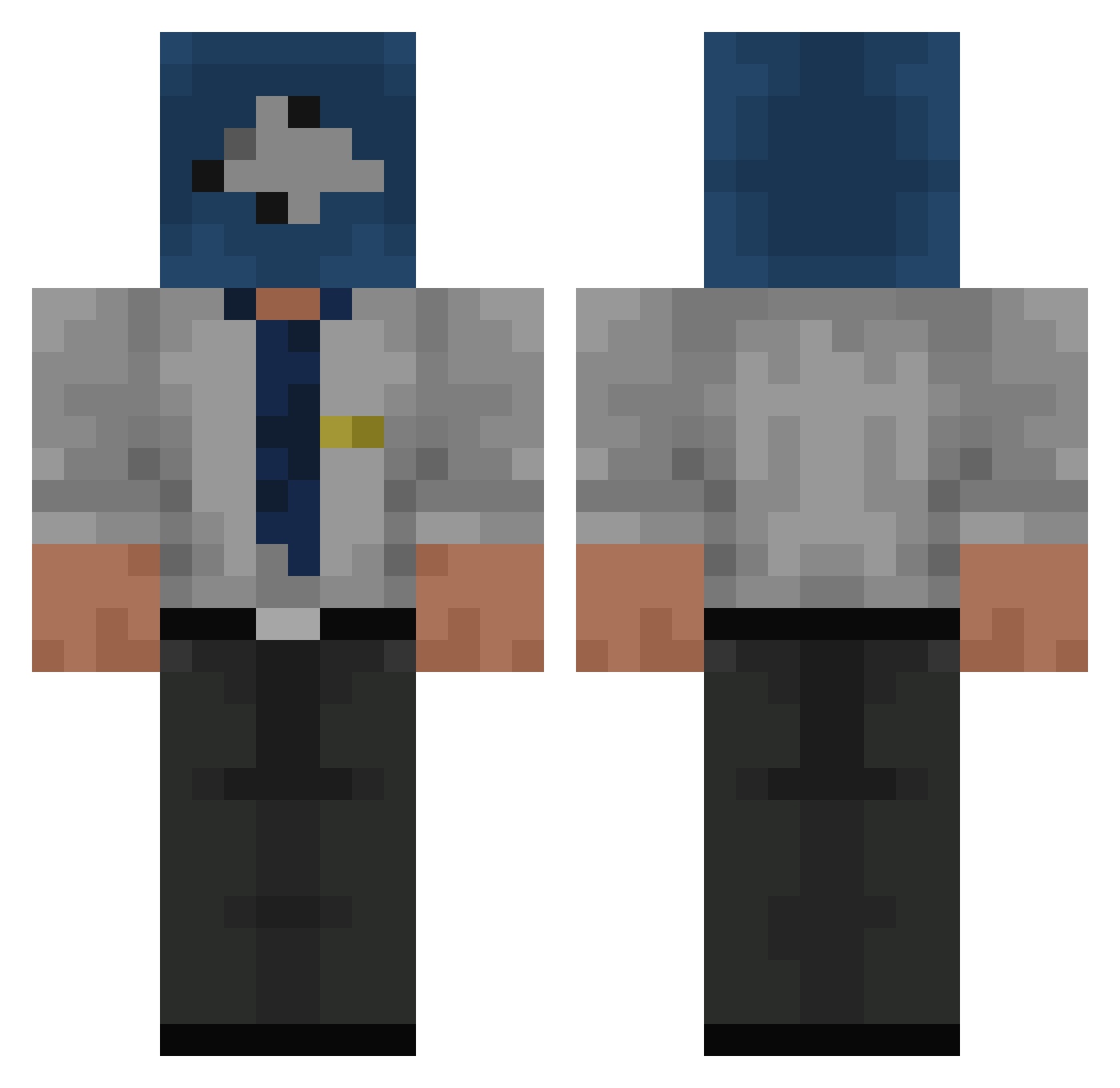 Hemipunisher Minecraft skin, front and back view