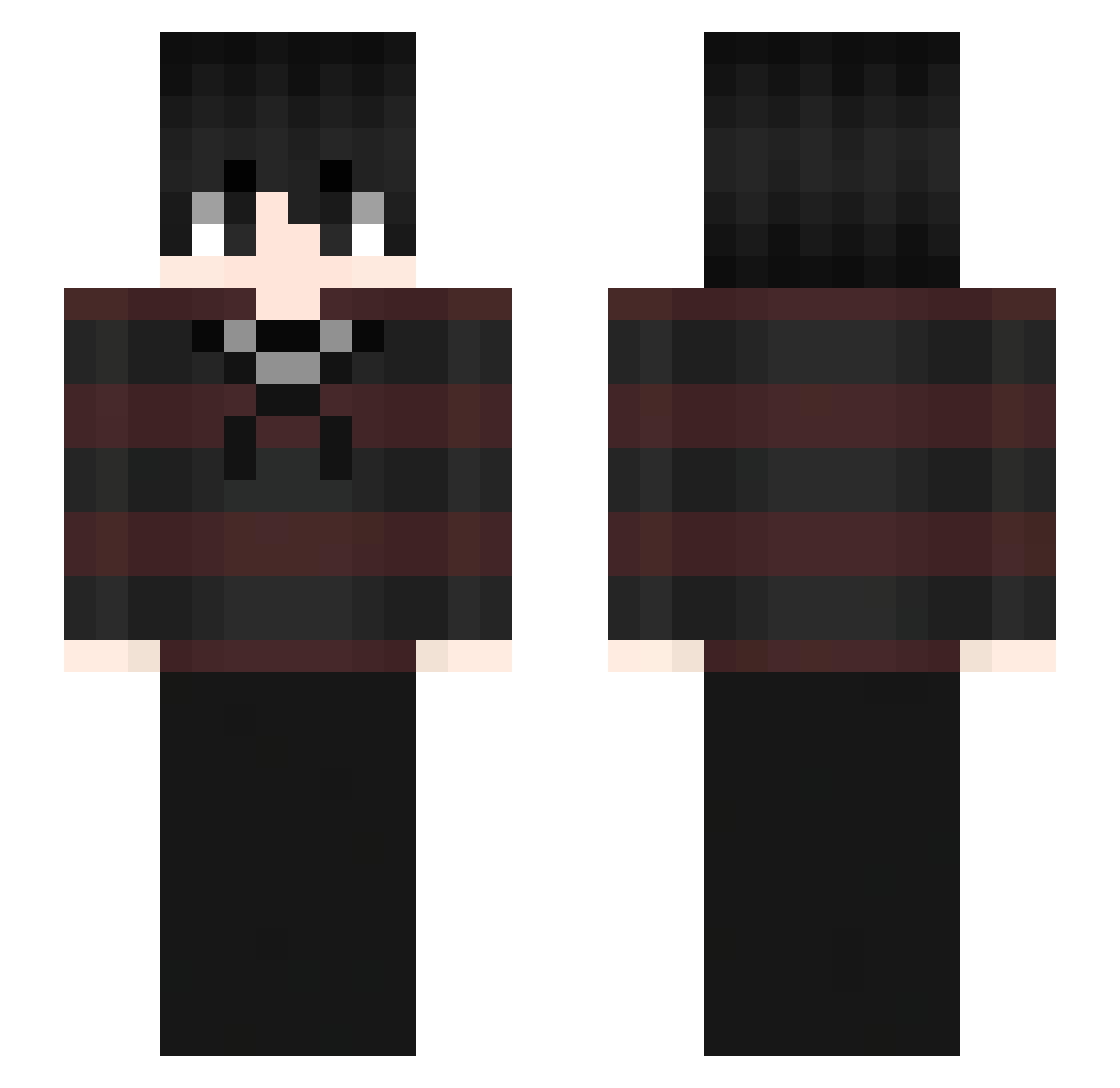 vlxo Minecraft skin, front and back view
