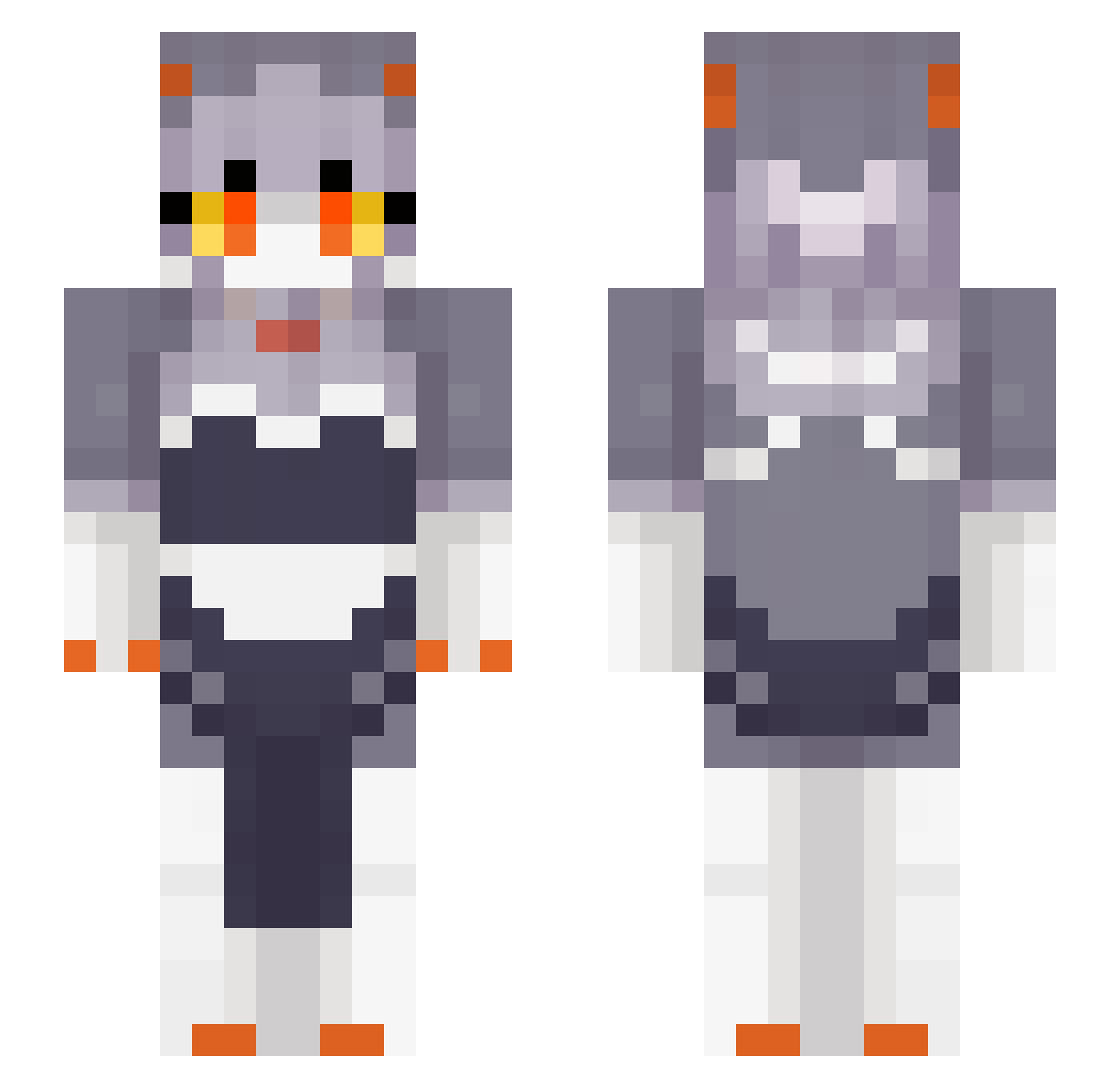 PanZelus Minecraft skin, front and back view