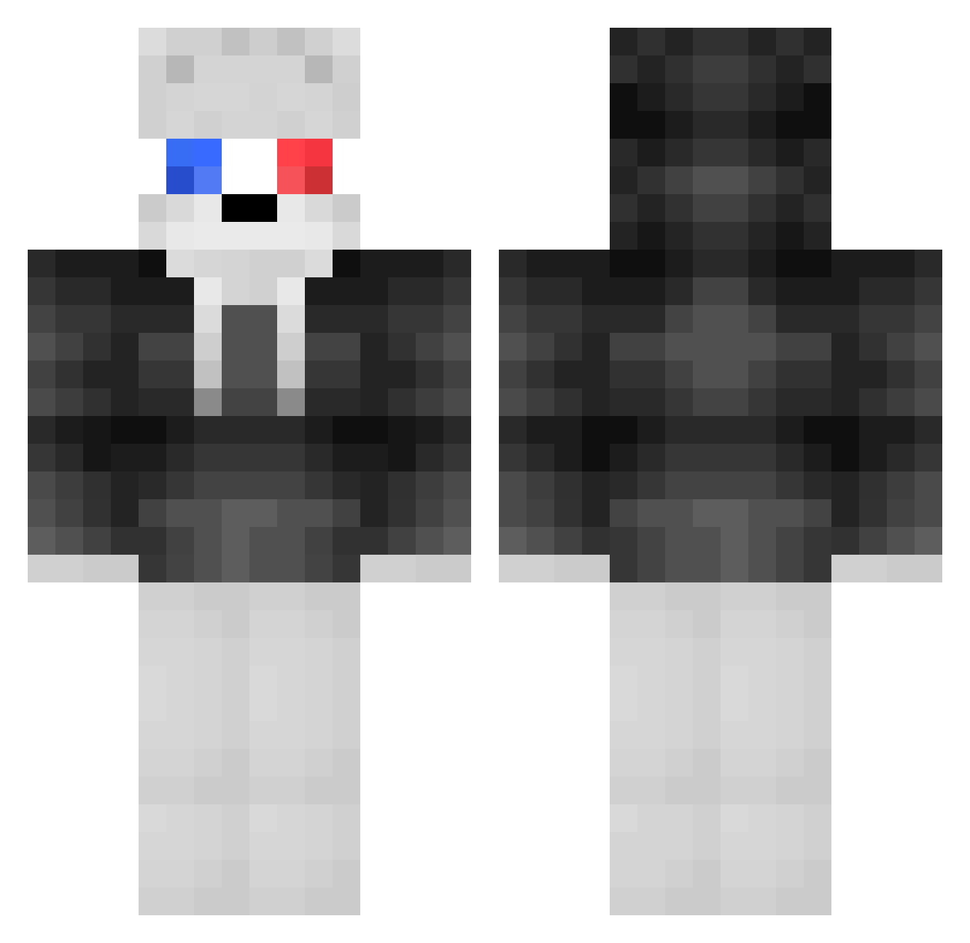 Reflett Minecraft skin, front and back view