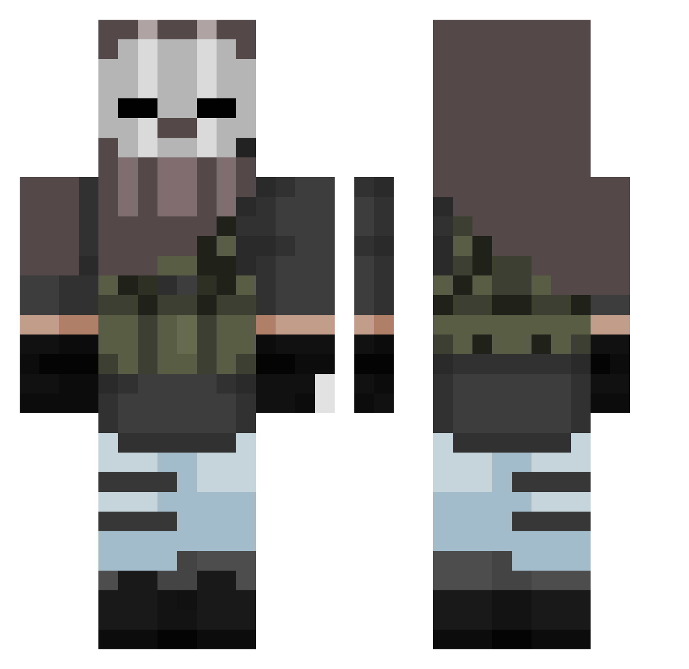 BlackaDacka Minecraft skin, front and back view