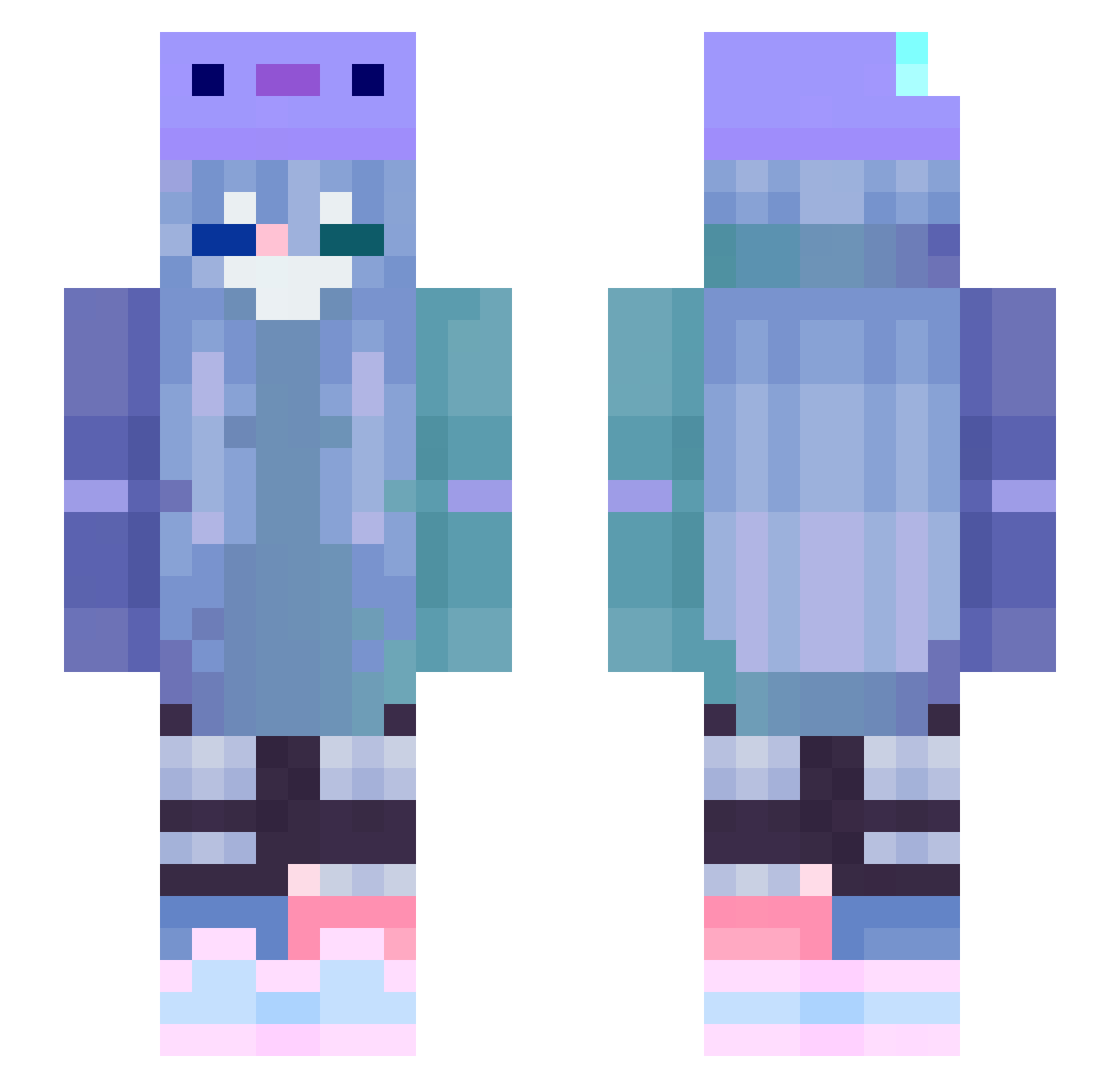 XoMemo Minecraft skin, front and back view