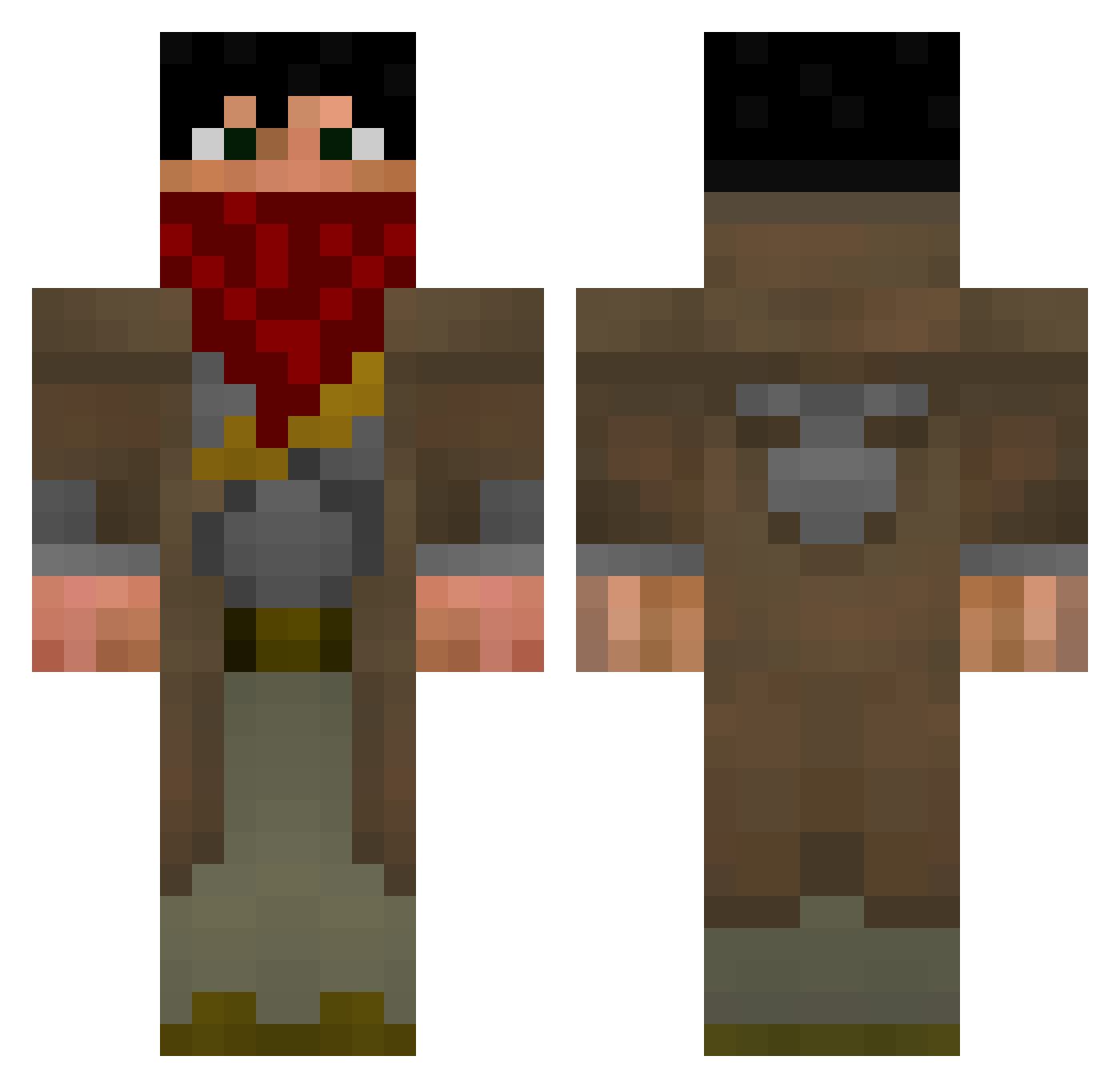 Cauterized Minecraft skin, front and back view