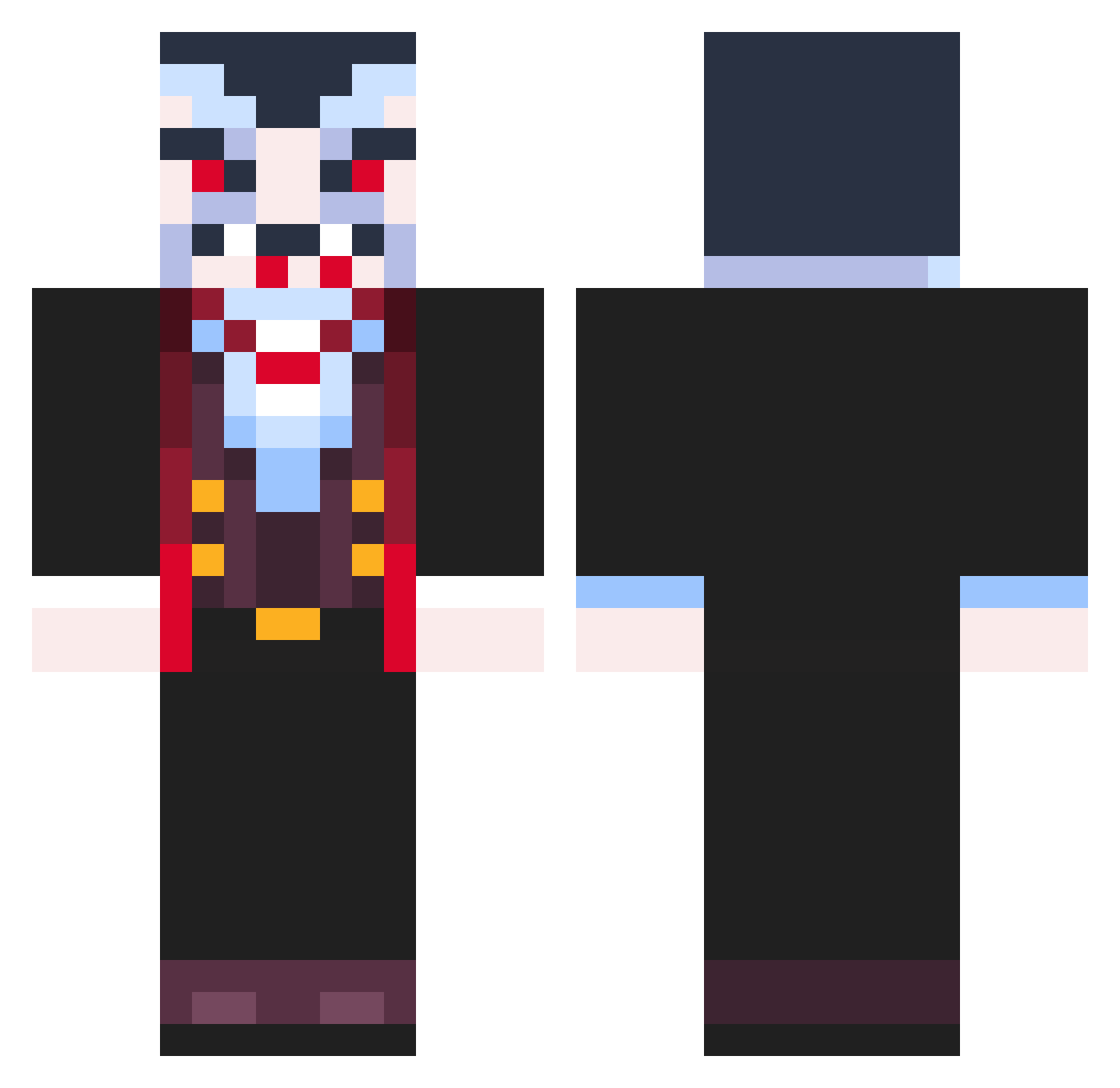 yellekfox Minecraft skin, front and back view