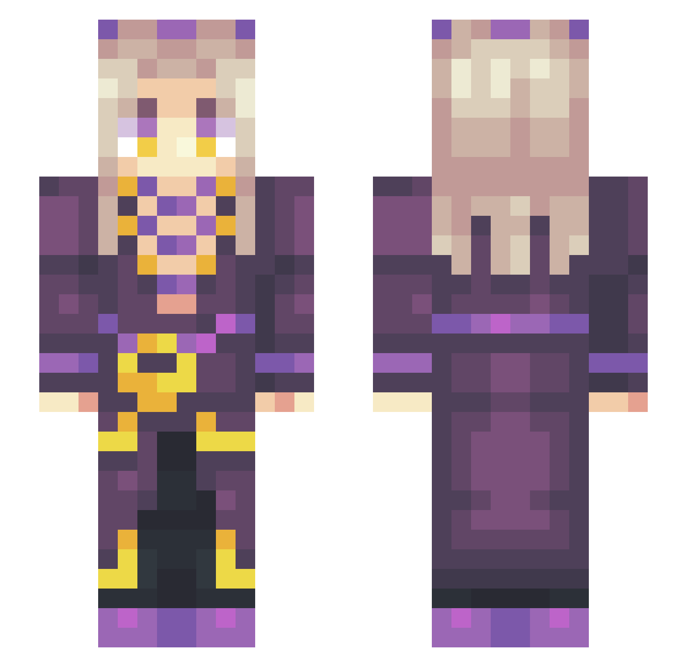 OhiaQuiet Minecraft skin, front and back view