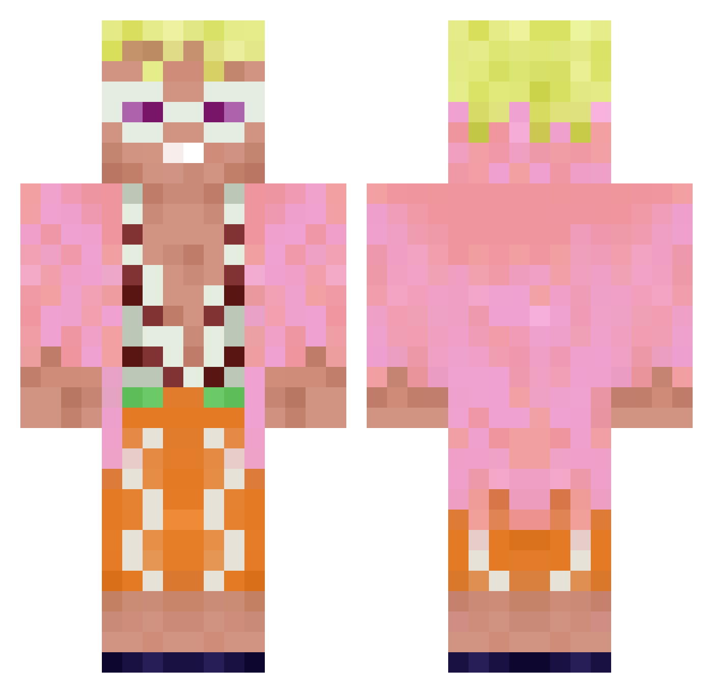 Affects Minecraft skin, front and back view