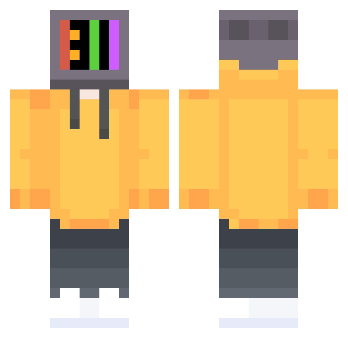 UpSyT Minecraft skin, front and back view