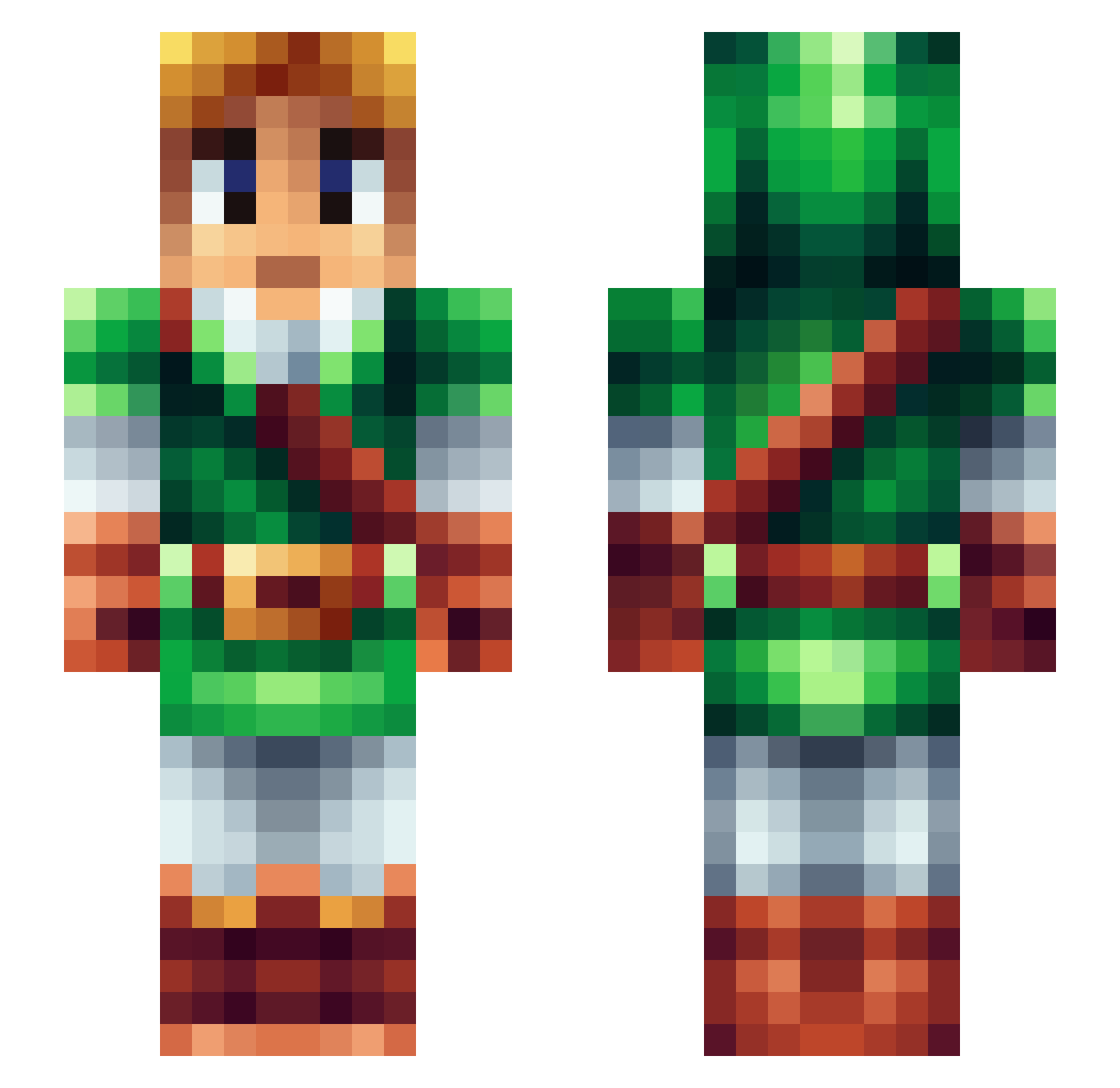 Unsprayed Minecraft skin, front and back view