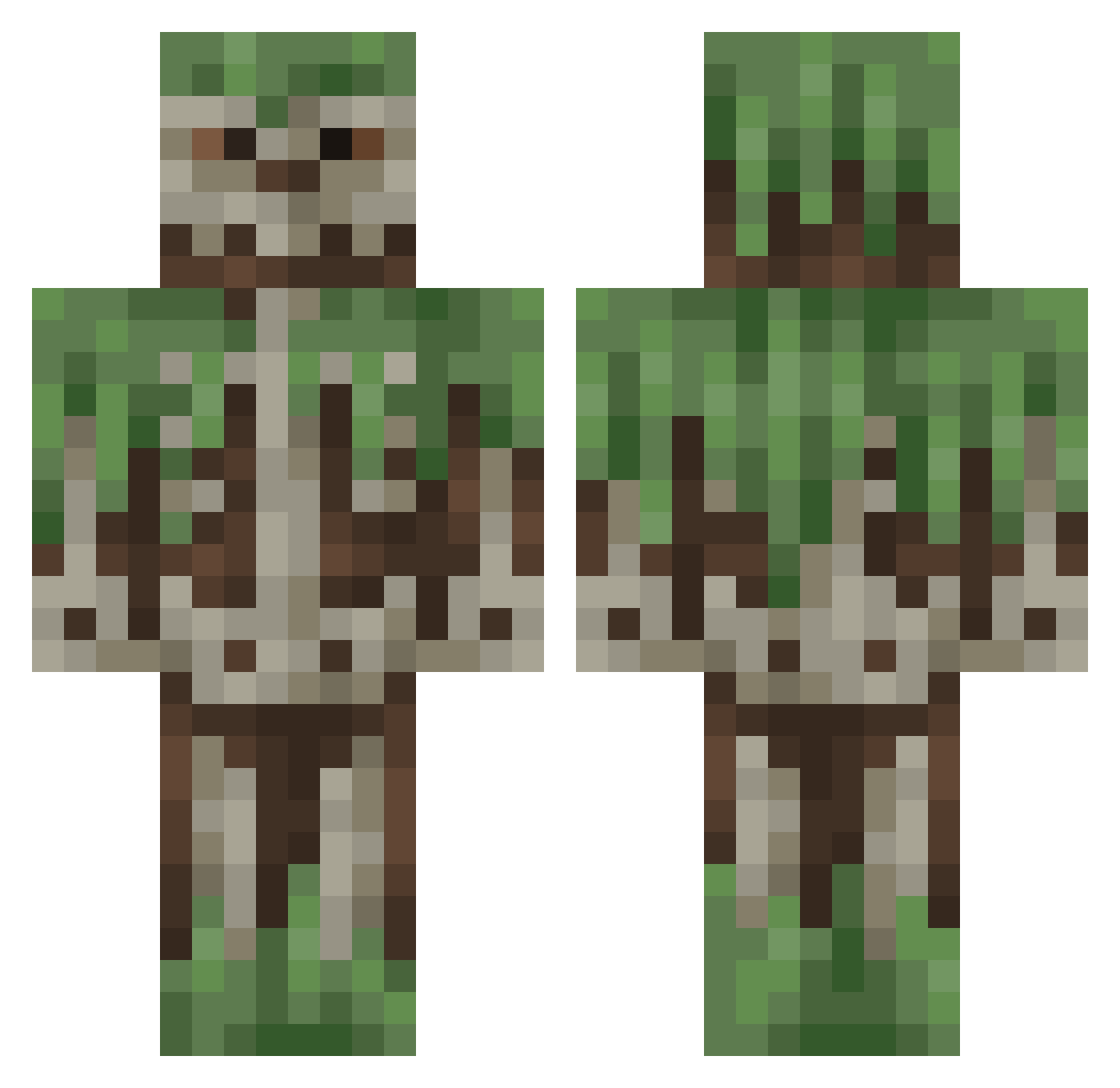 seeded Minecraft skin, front and back view