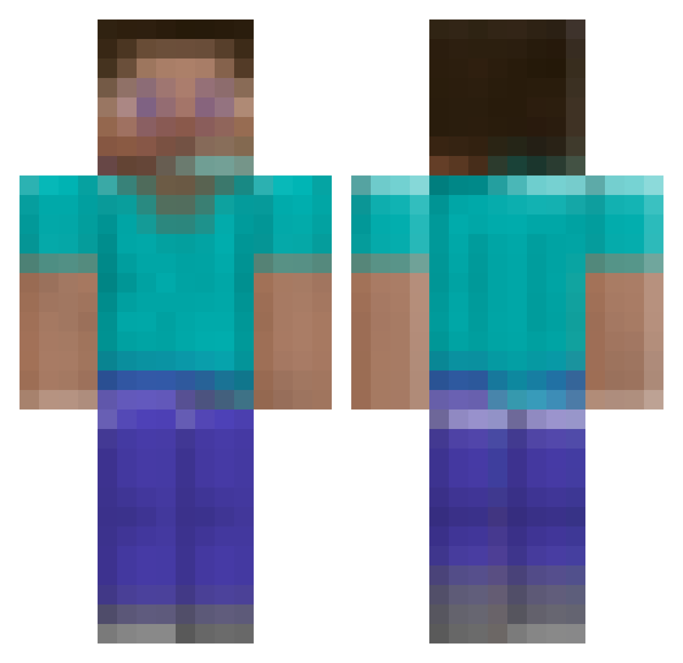 Ventstar Minecraft skin, front and back view