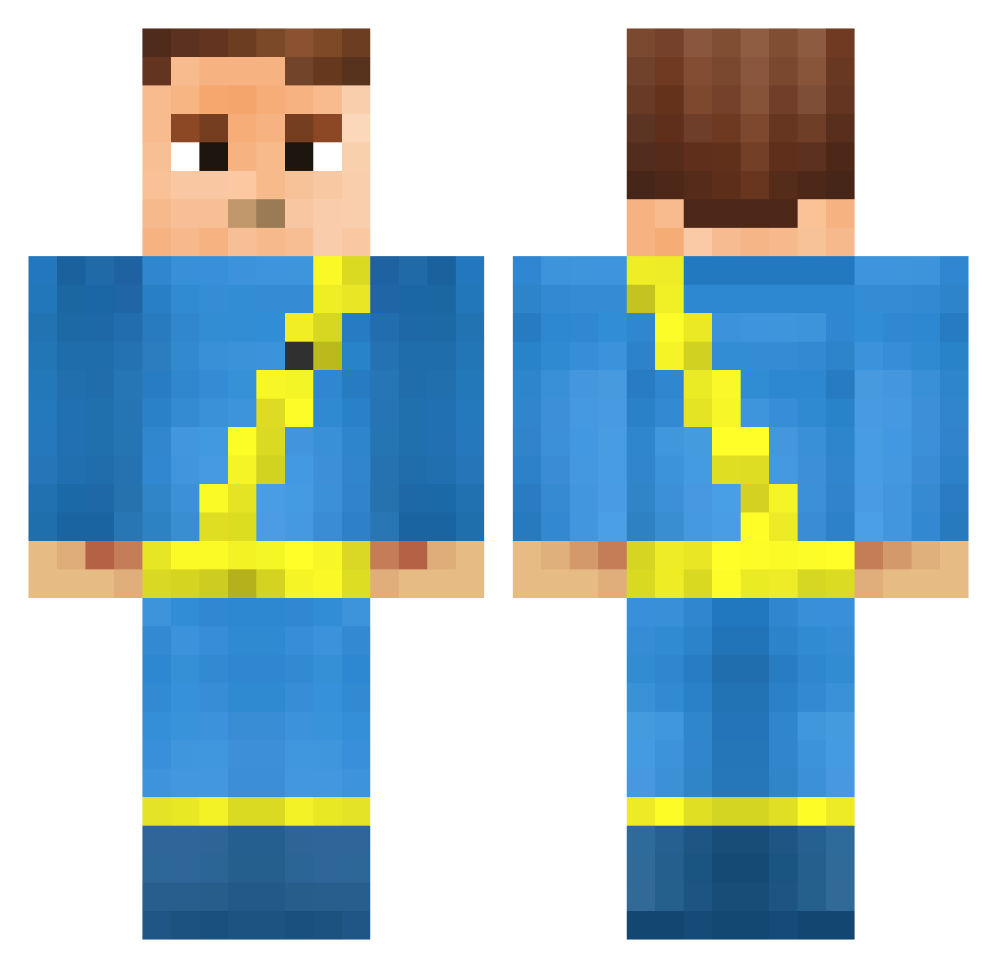 zippered Minecraft skin, front and back view