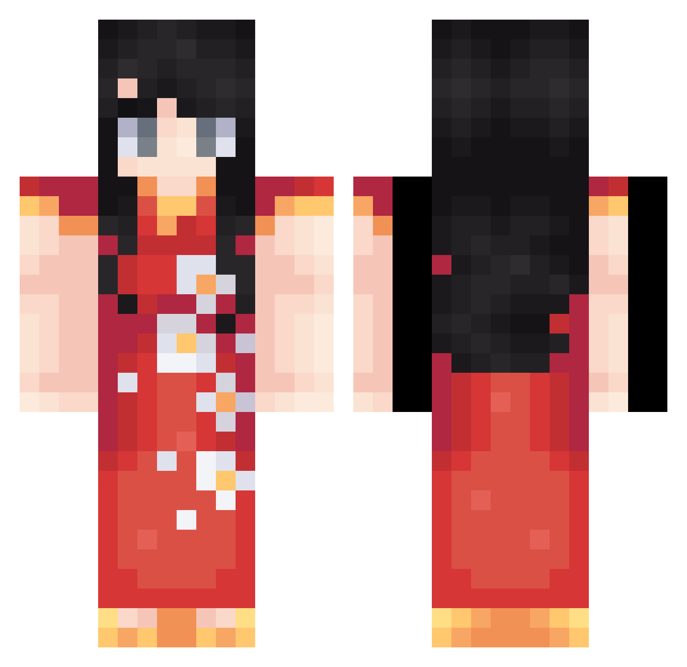 Tetrahydrofuran Minecraft skin, front and back view