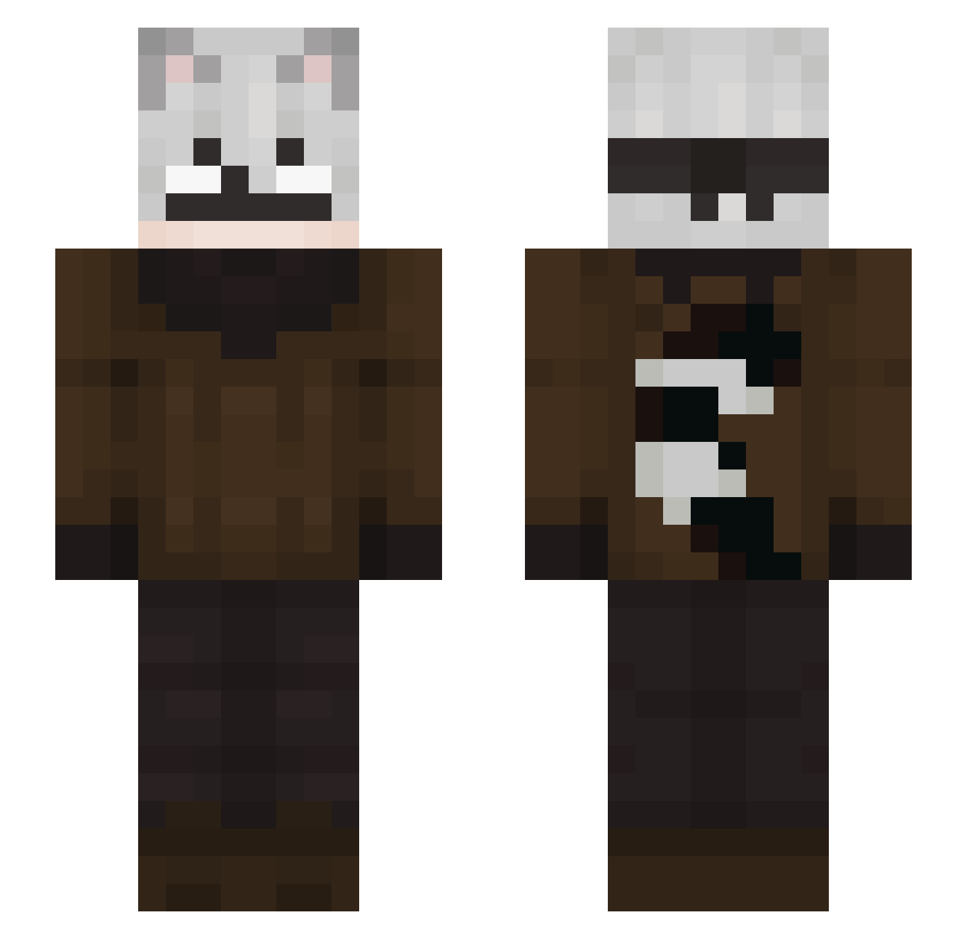 mazetown Minecraft skin, front and back view