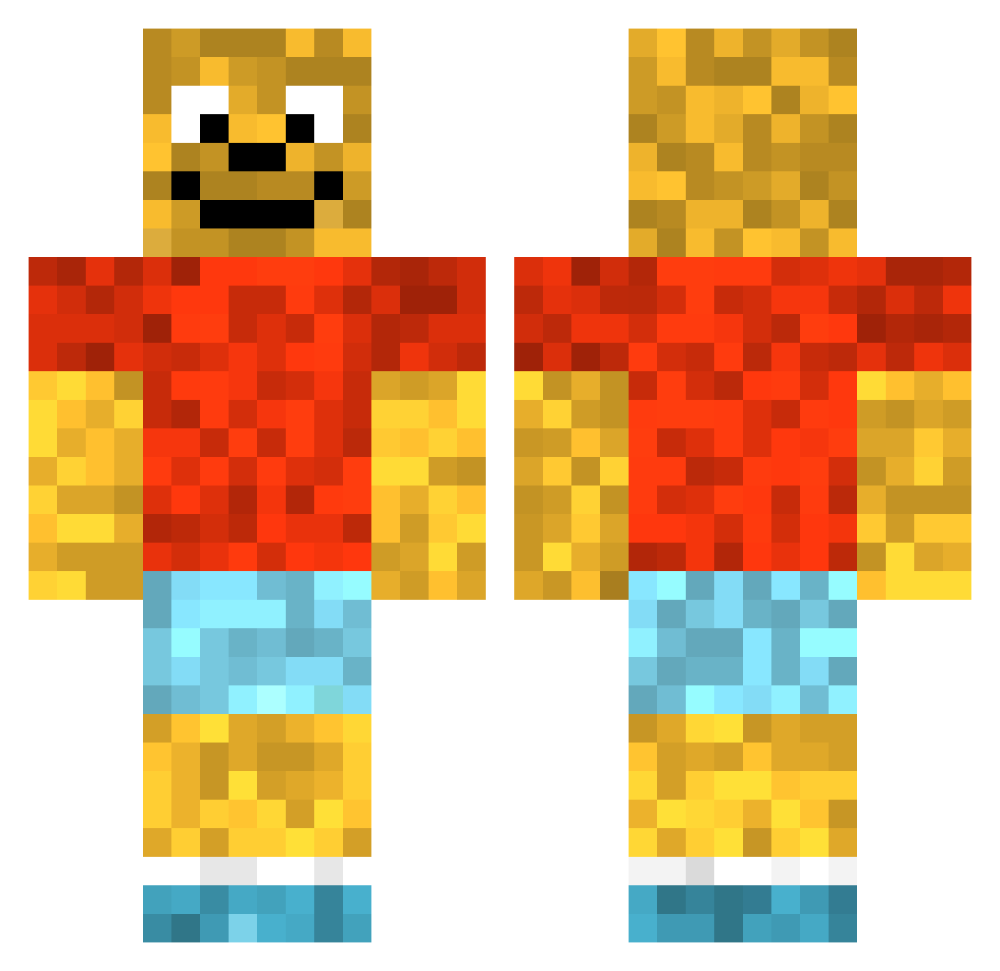 Actuates Minecraft skin, front and back view
