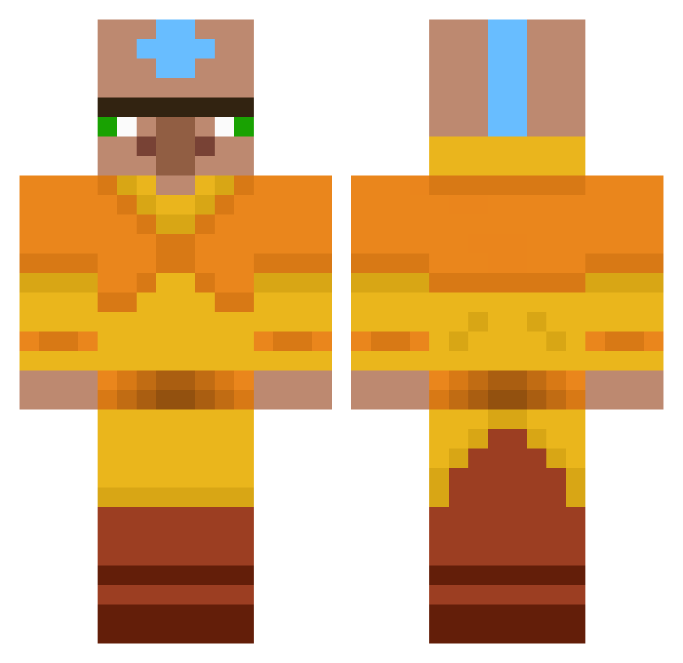 An_Aaron Minecraft skin, front and back view
