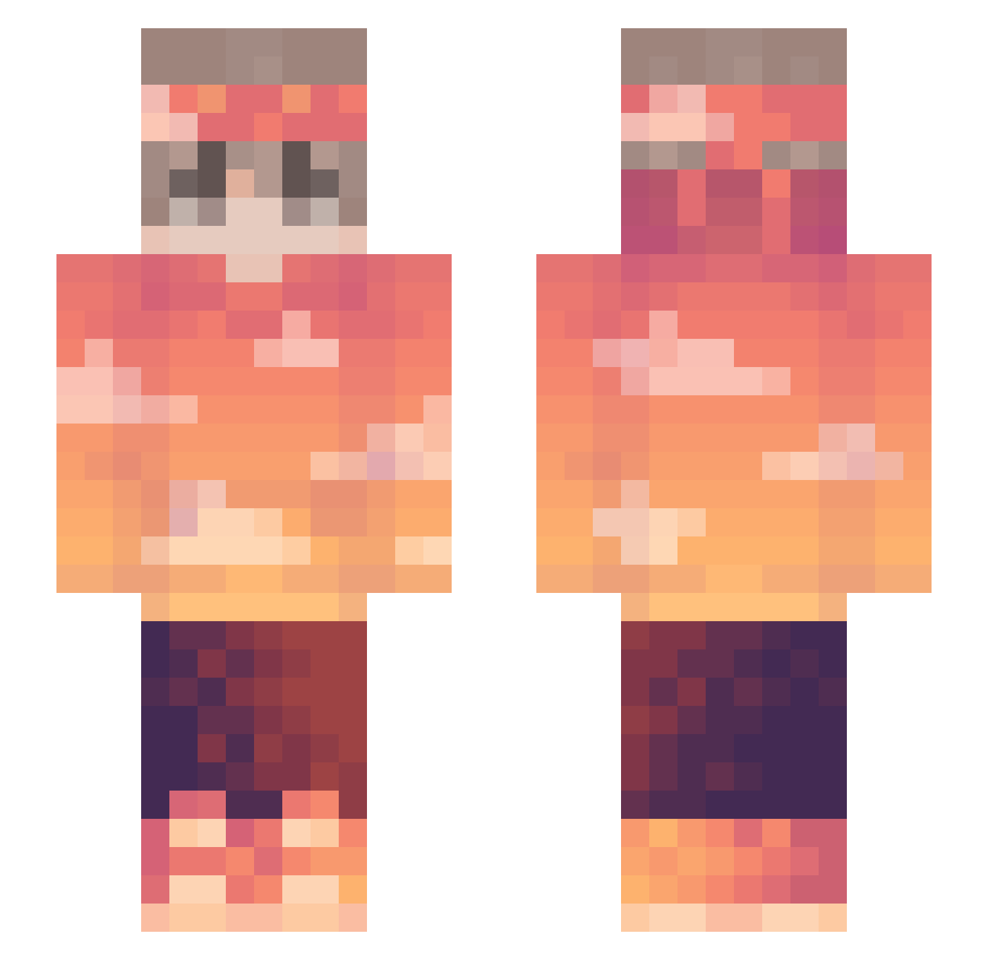Phenders Minecraft skin, front and back view