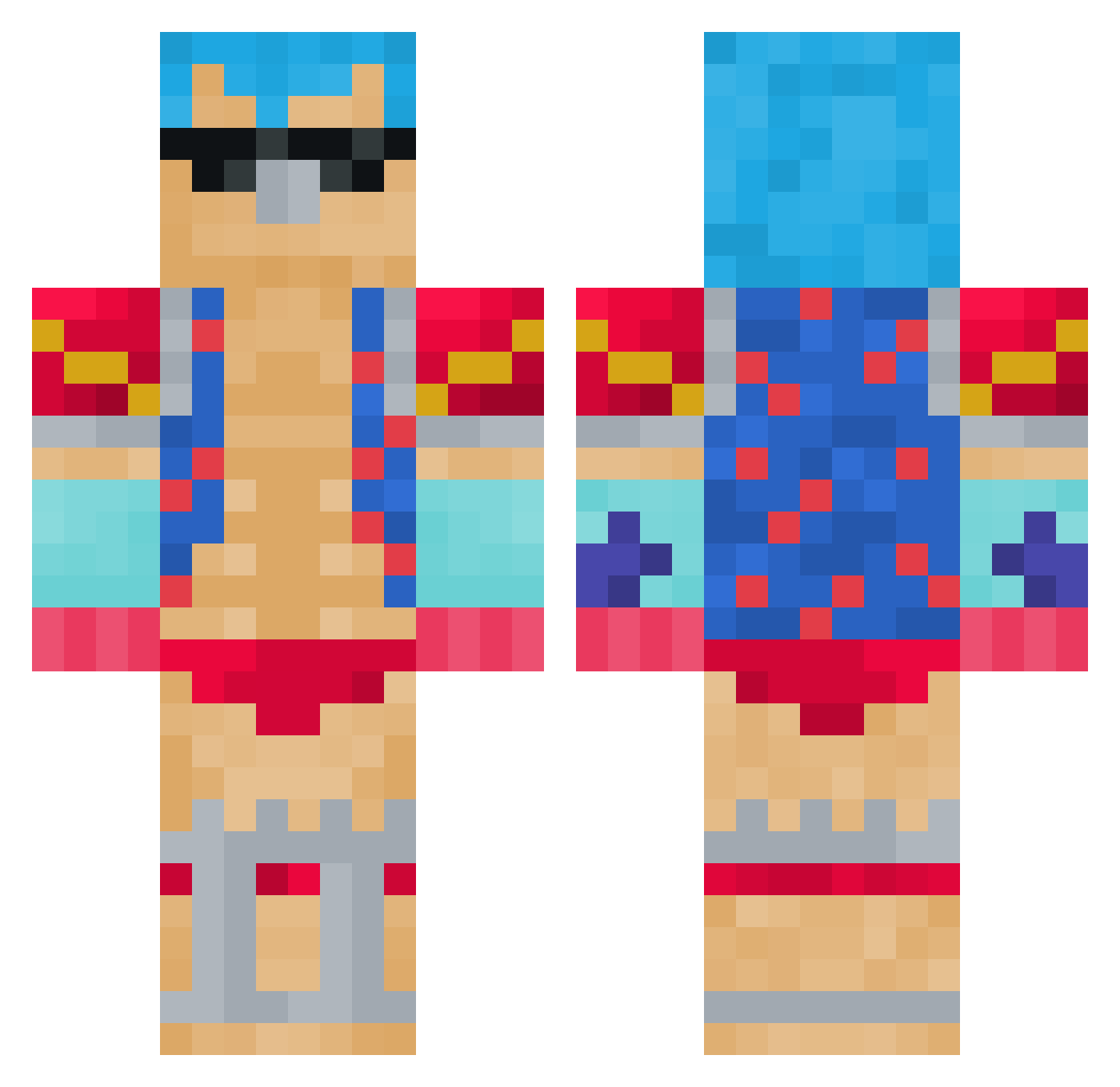 Spidey_men Minecraft skin, front and back view