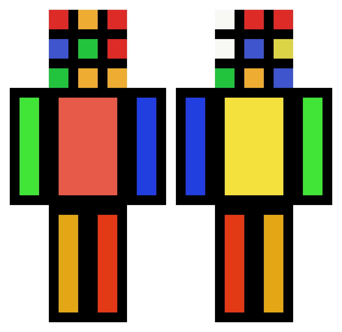 permutated Minecraft skin, front and back view