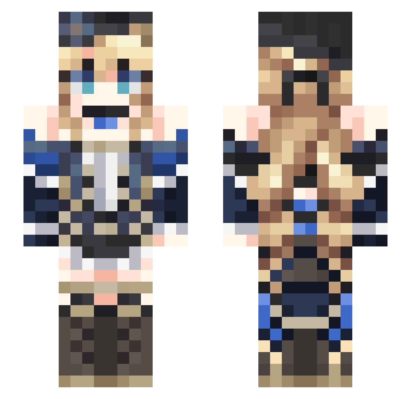 Pugitos Minecraft skin, front and back view