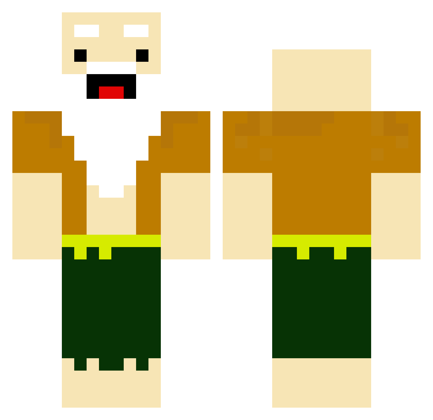 Demolished Minecraft skin, front and back view