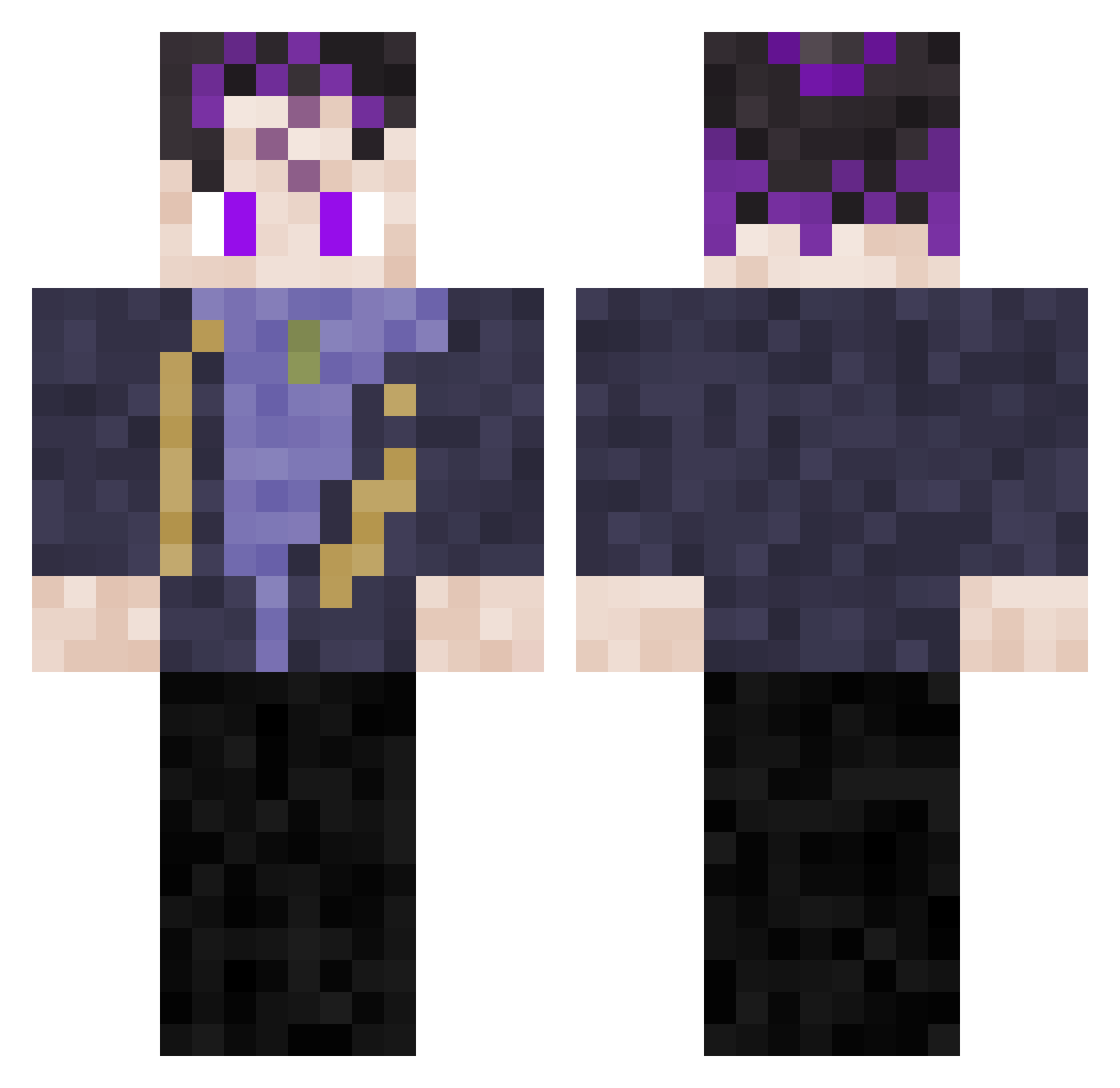 AncientMoonLad Minecraft skin, front and back view