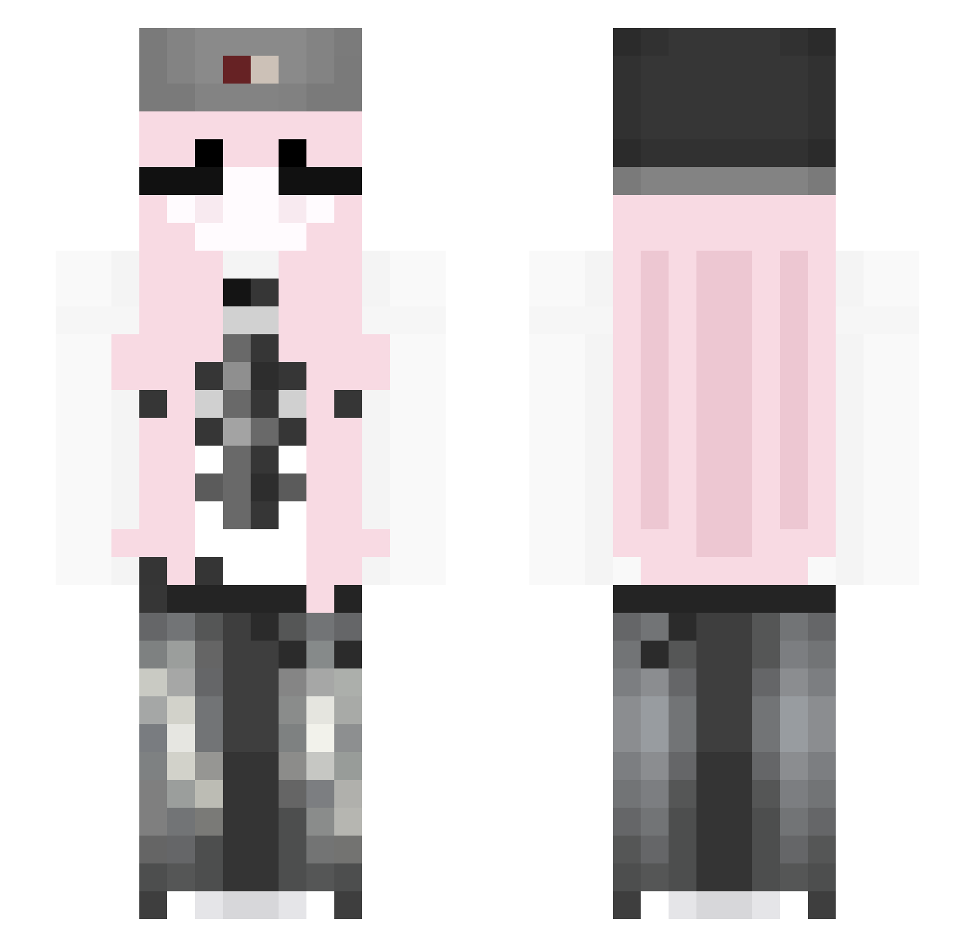 PeachFalls Minecraft skin, front and back view