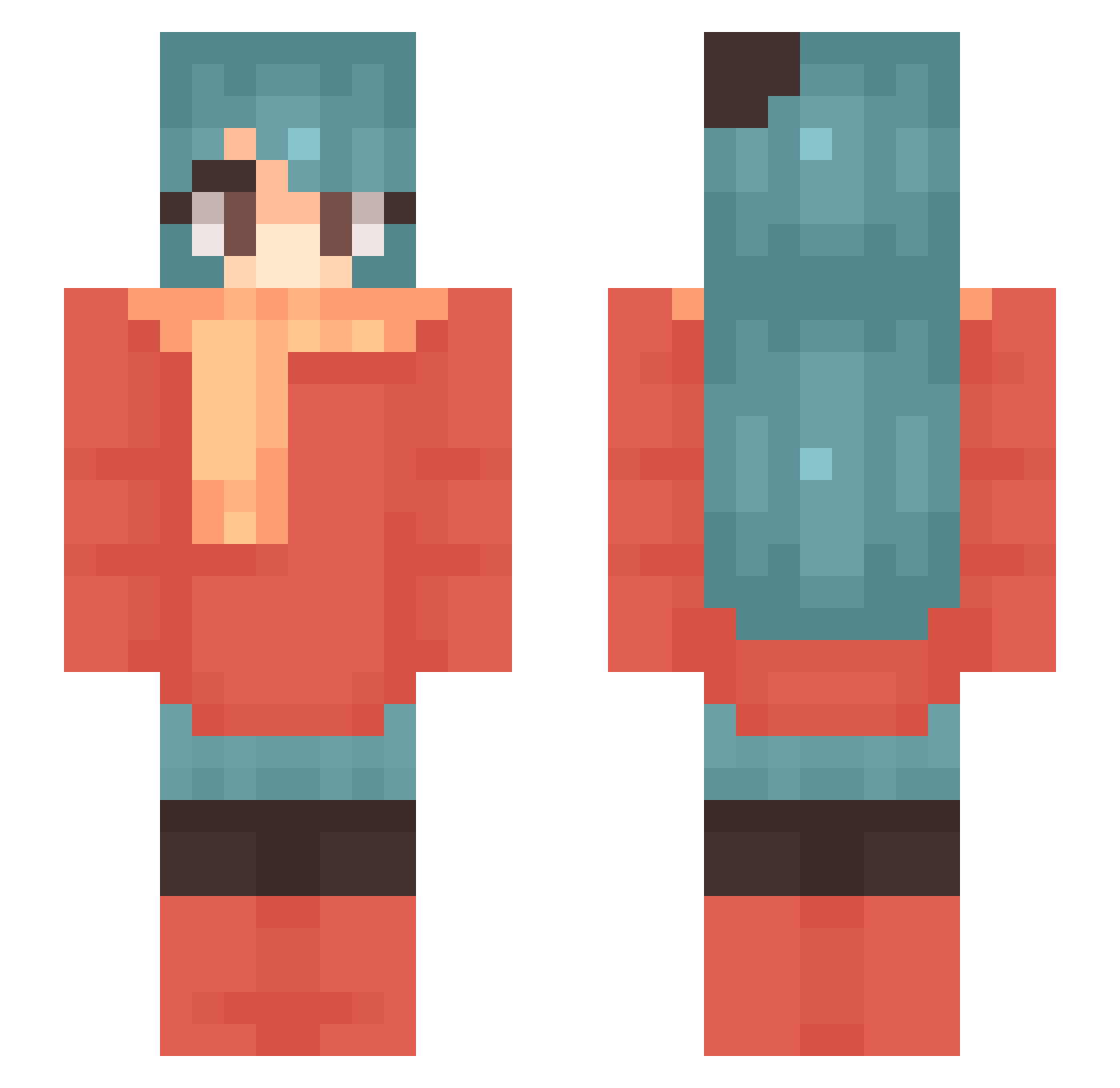 Pepiee Minecraft skin, front and back view