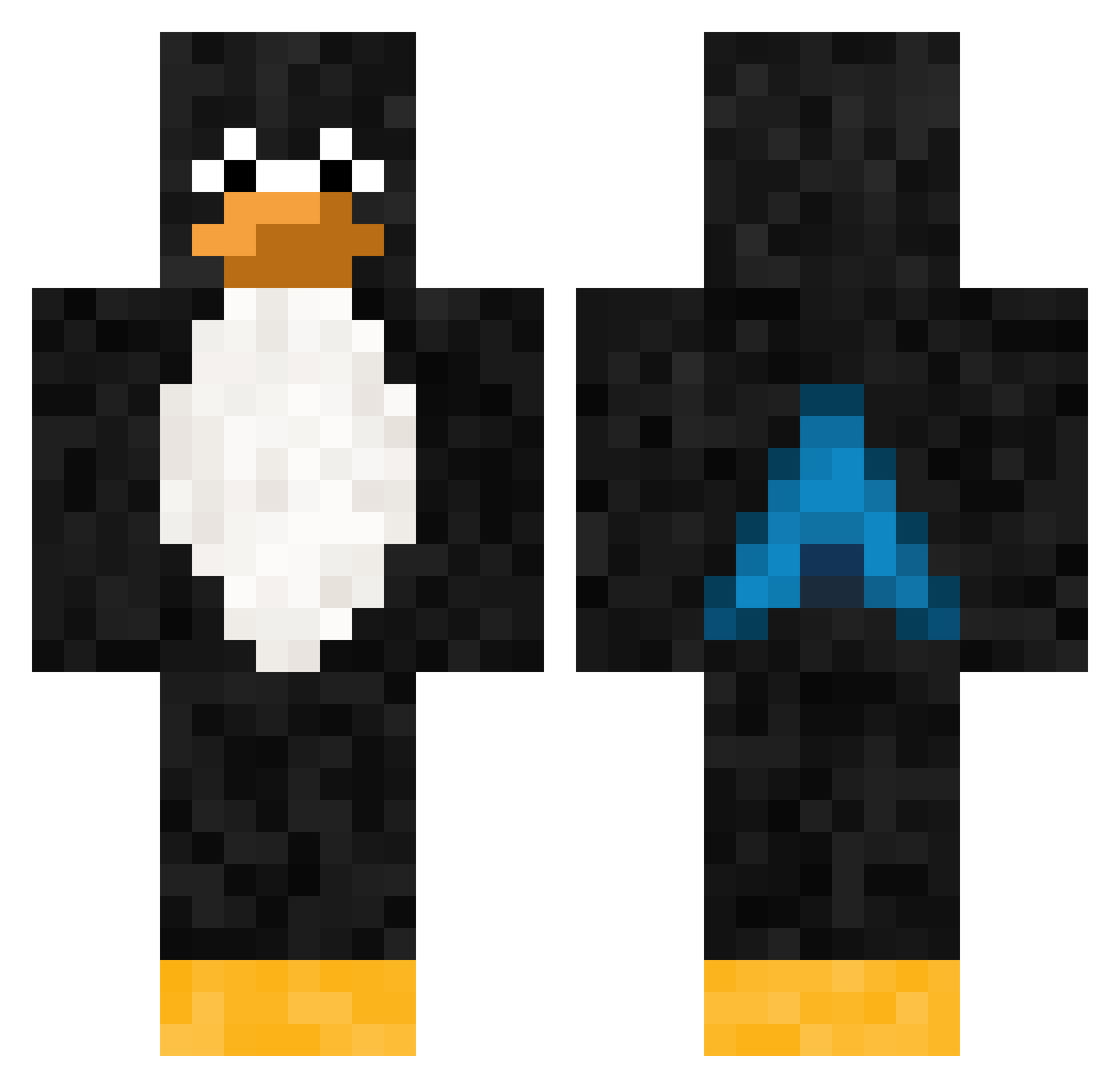 TuxTheLinux Minecraft skin, front and back view