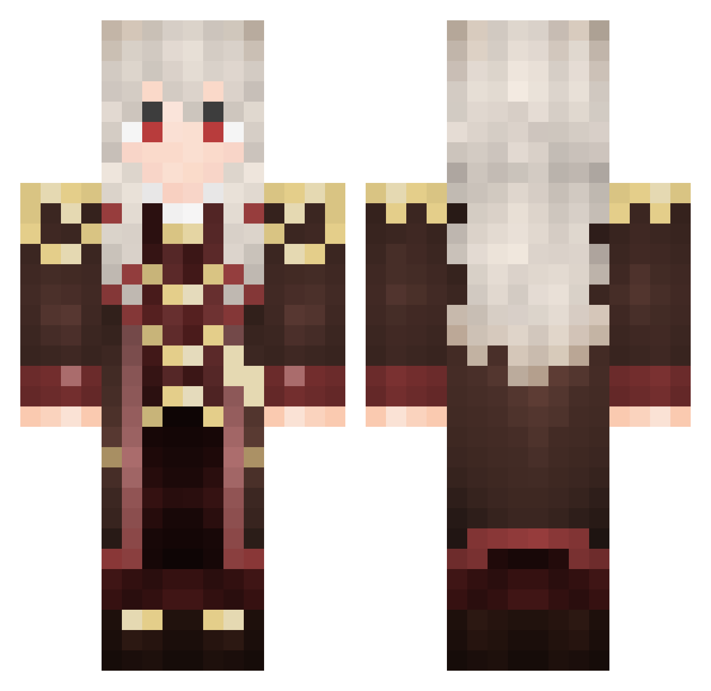 CalamitousPebble Minecraft skin, front and back view
