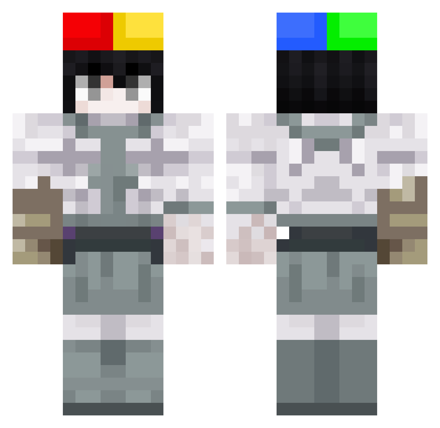 Fe42sAd Minecraft skin, front and back view