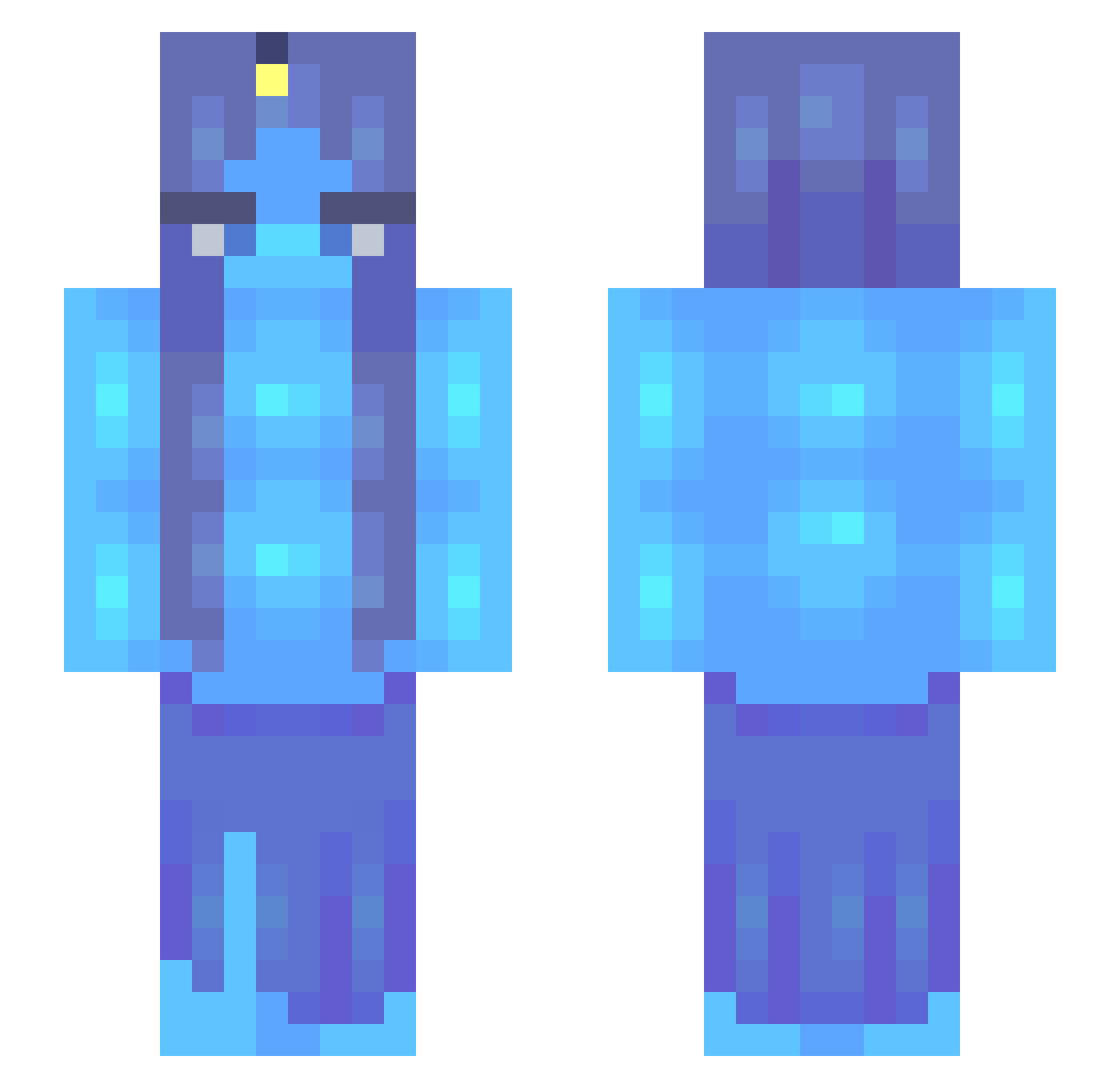 Paddlefish Minecraft skin, front and back view