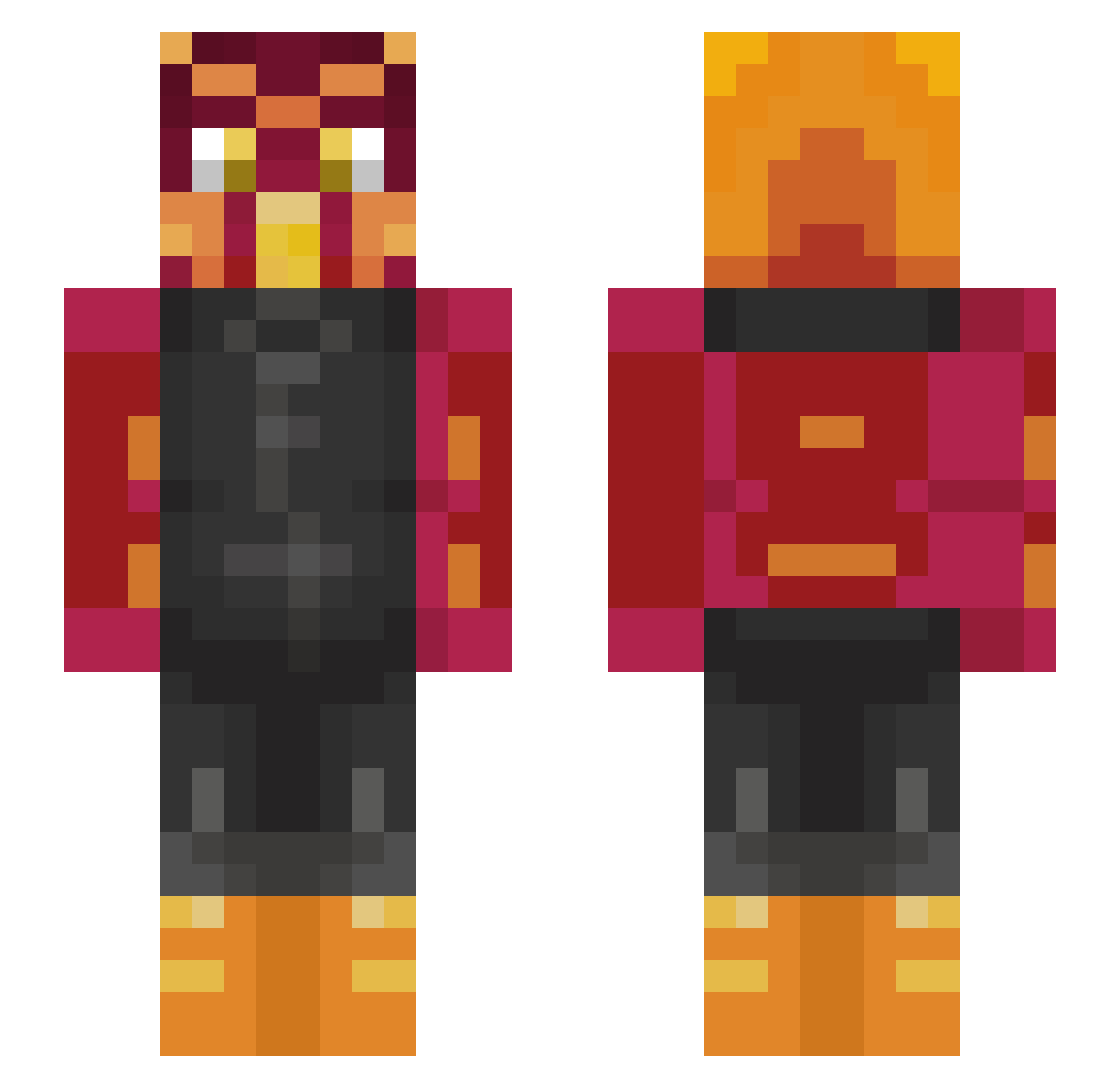 YTCRIMSON Minecraft skin, front and back view