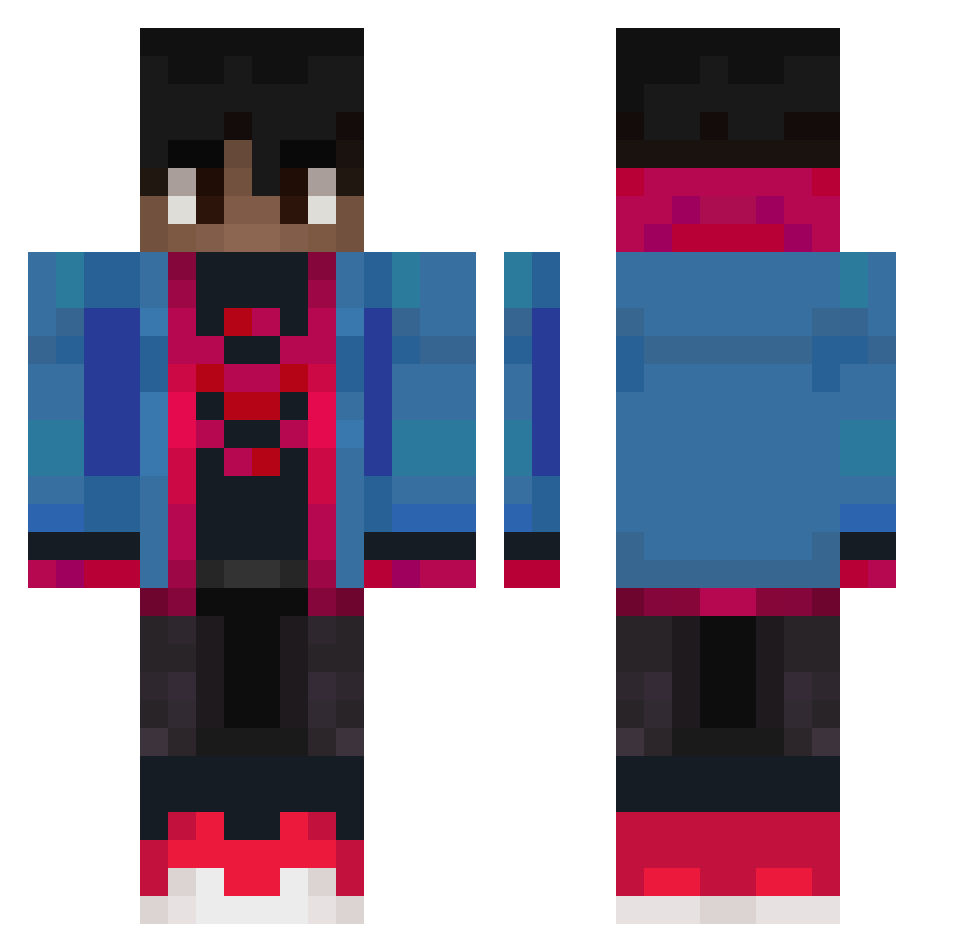 upseted Minecraft skin, front and back view