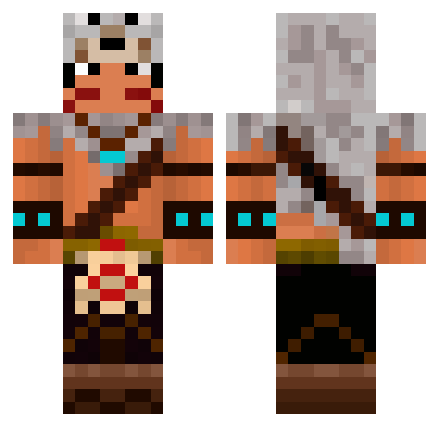 Bazzite Minecraft skin, front and back view