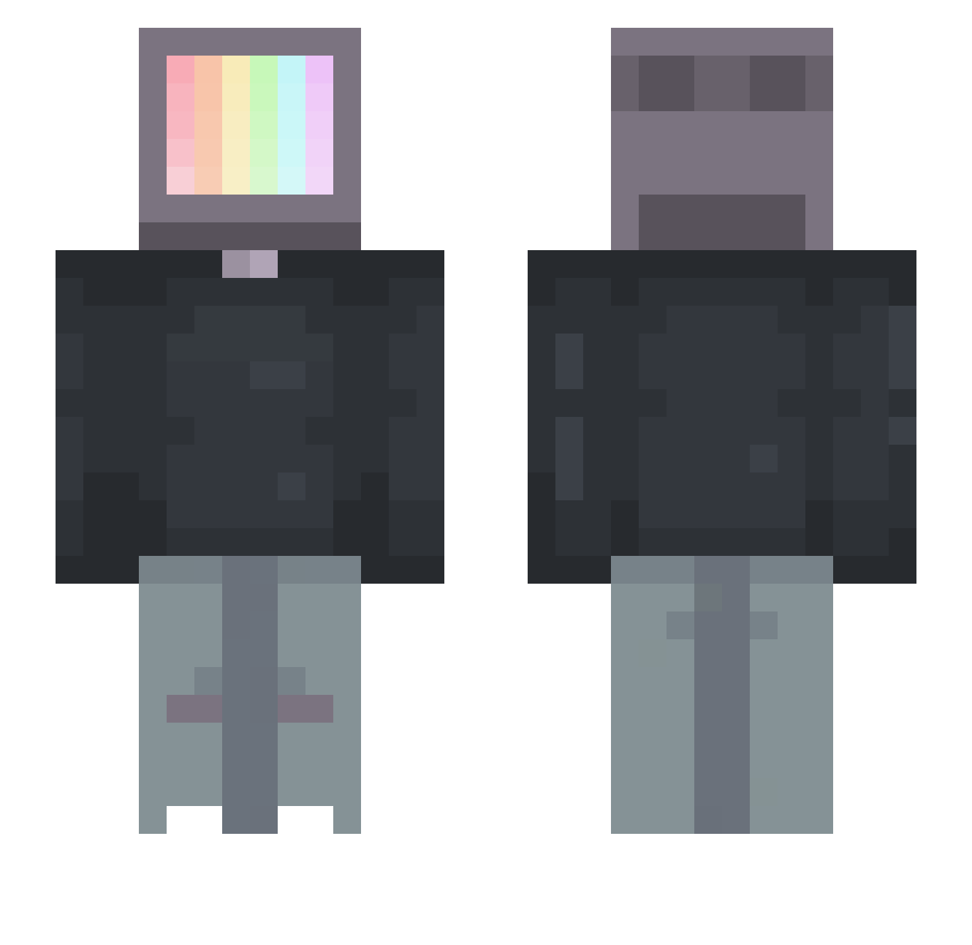 IQs Minecraft skin, front and back view