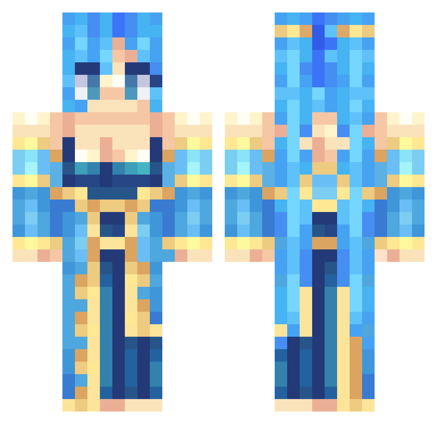 Bluestem Minecraft skin, front and back view