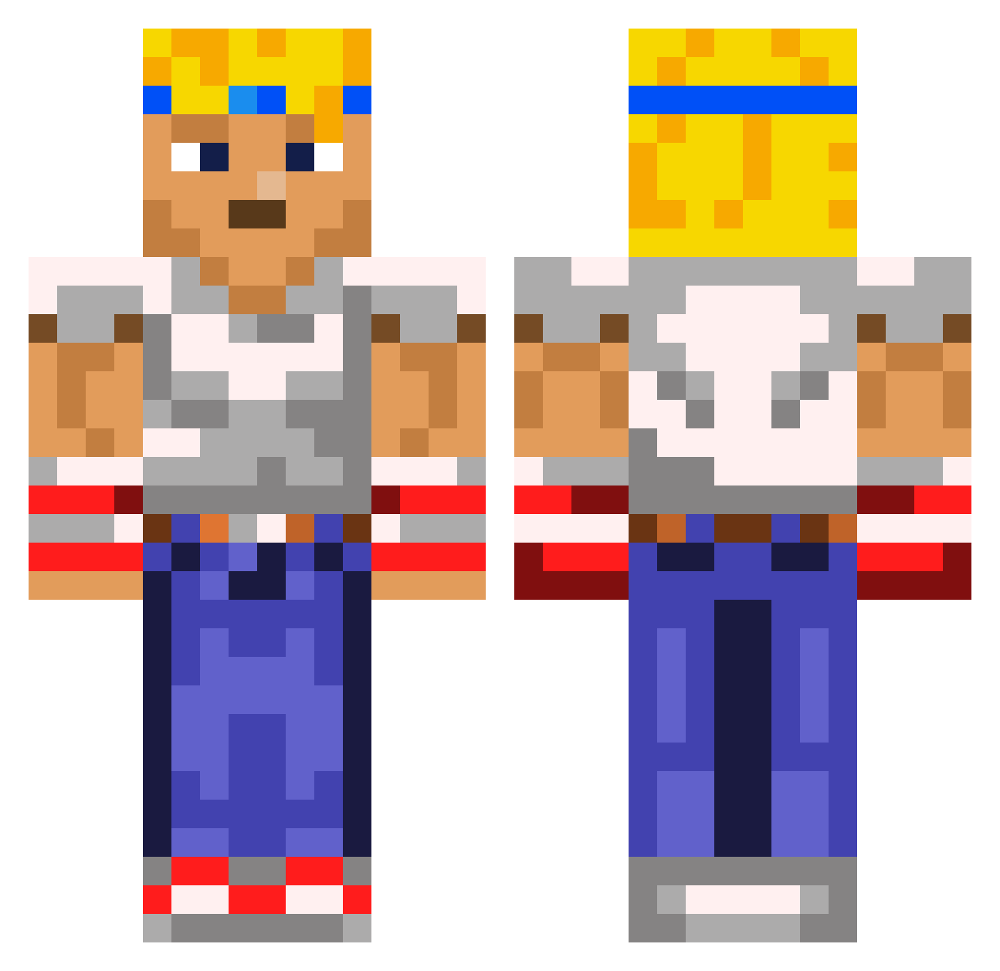 Sidewards Minecraft skin, front and back view