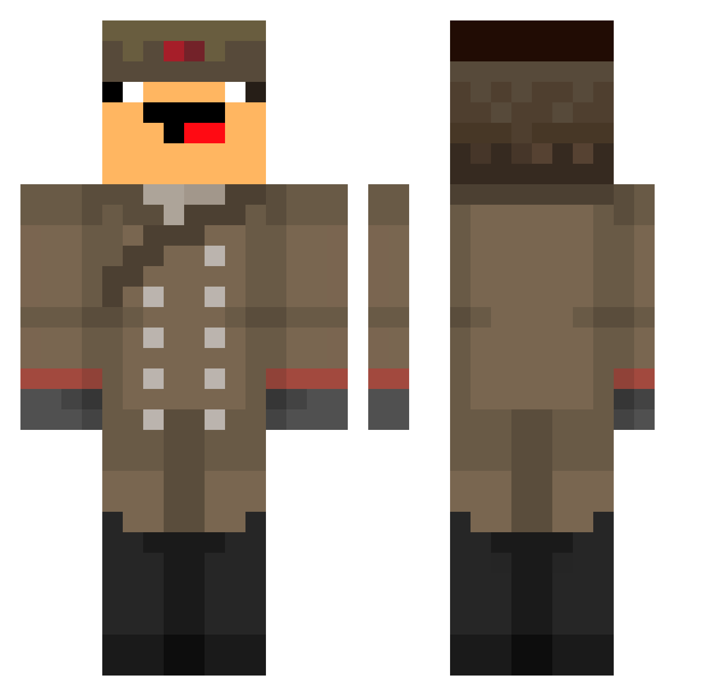 SebbiTheBigRock Minecraft skin, front and back view